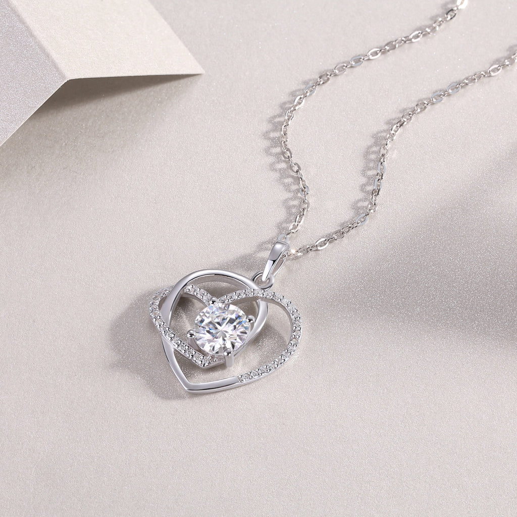 Devotion 1 Carat Moissanite Heart Pendant Necklace in Sterling Silver