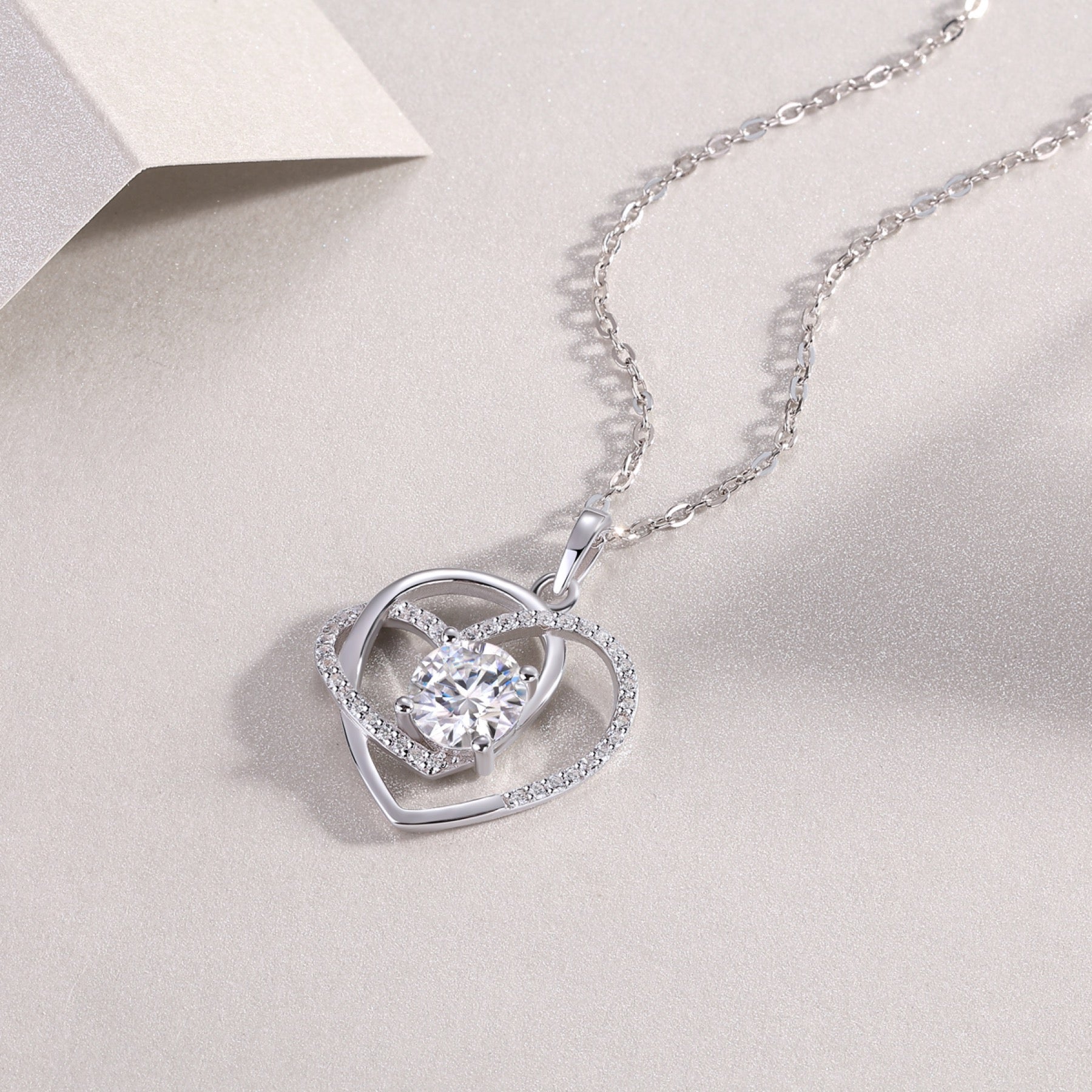 Devotion 1 Carat Moissanite Heart Pendant Necklace in Sterling Silver