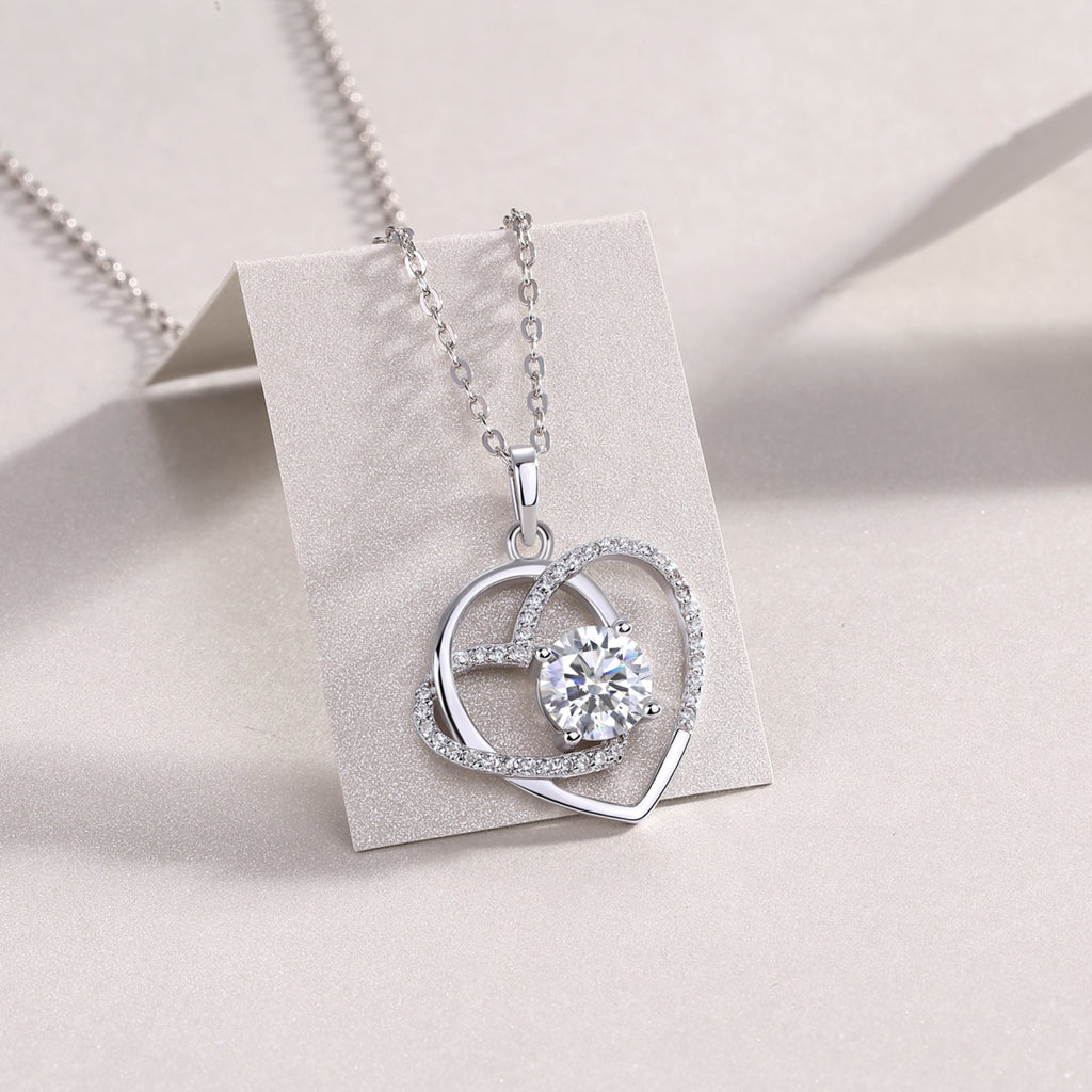 Devotion 1 Carat Moissanite Heart Pendant Necklace in Sterling Silver