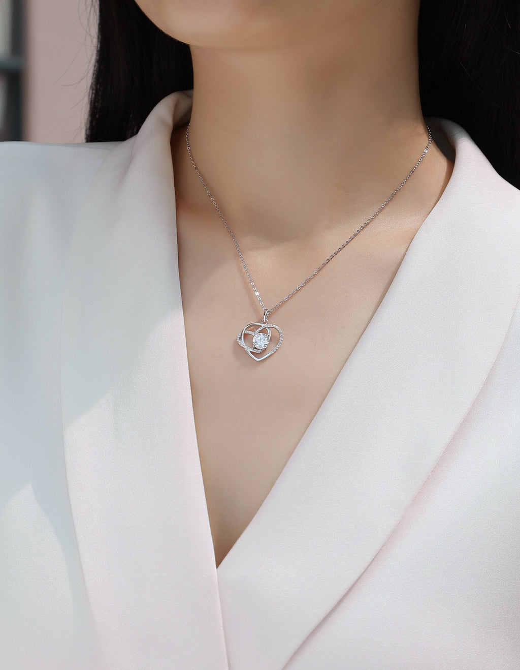 Devotion 1 Carat Moissanite Heart Pendant Necklace in Sterling Silver