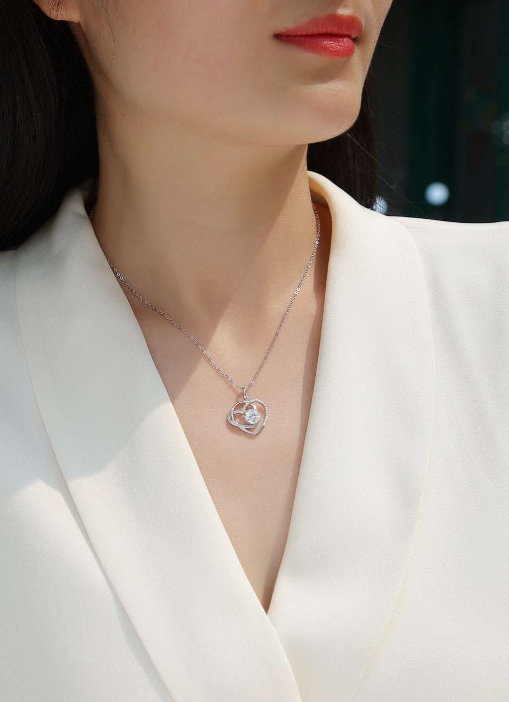 Devotion 1 Carat Moissanite Heart Pendant Necklace in Sterling Silver