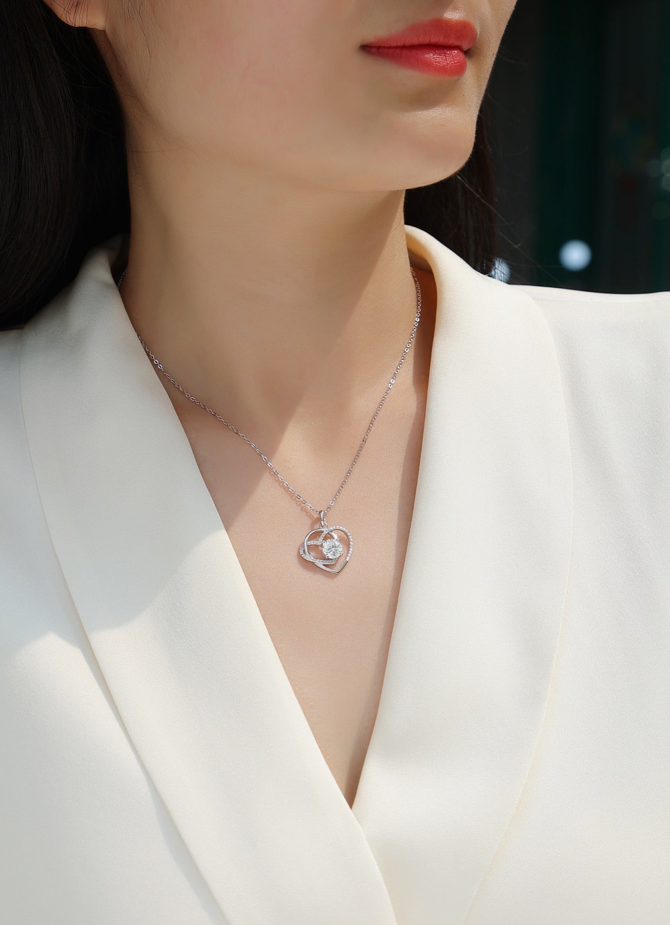 Devotion 1 Carat Moissanite Heart Pendant Necklace in Sterling Silver