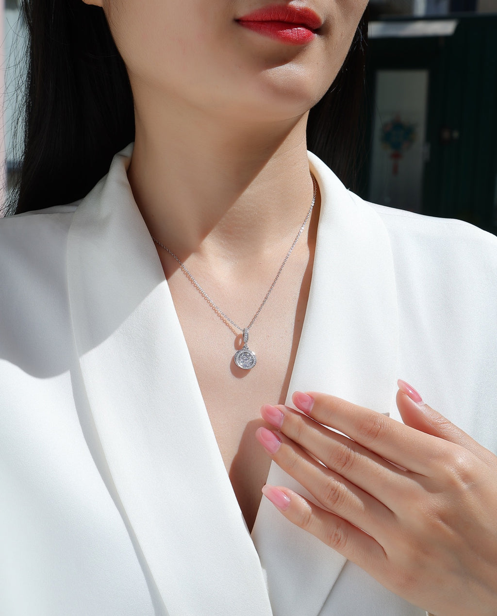 Union Moissanite Cluster Pendant Necklace in Sterling Silver
