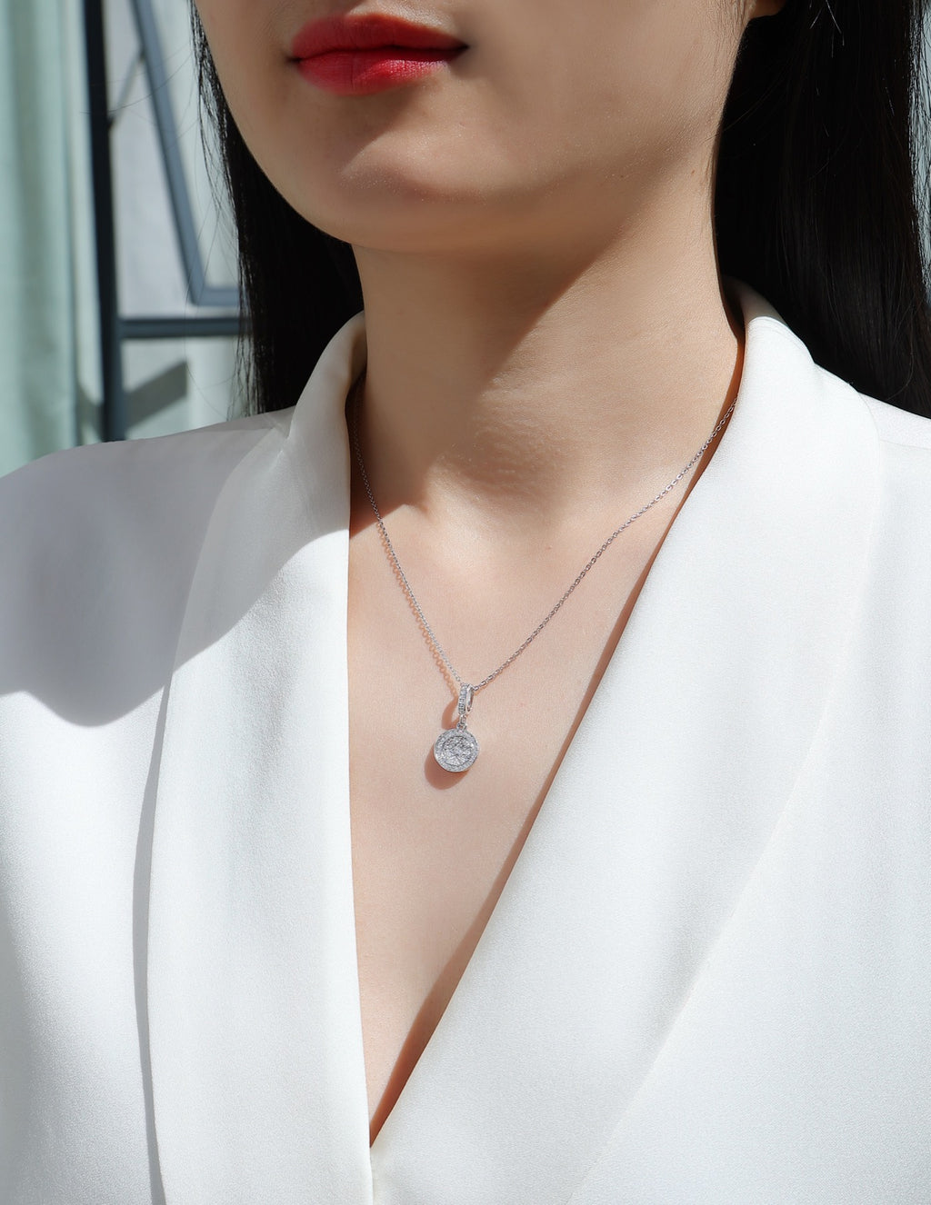 Union Moissanite Cluster Pendant Necklace in Sterling Silver