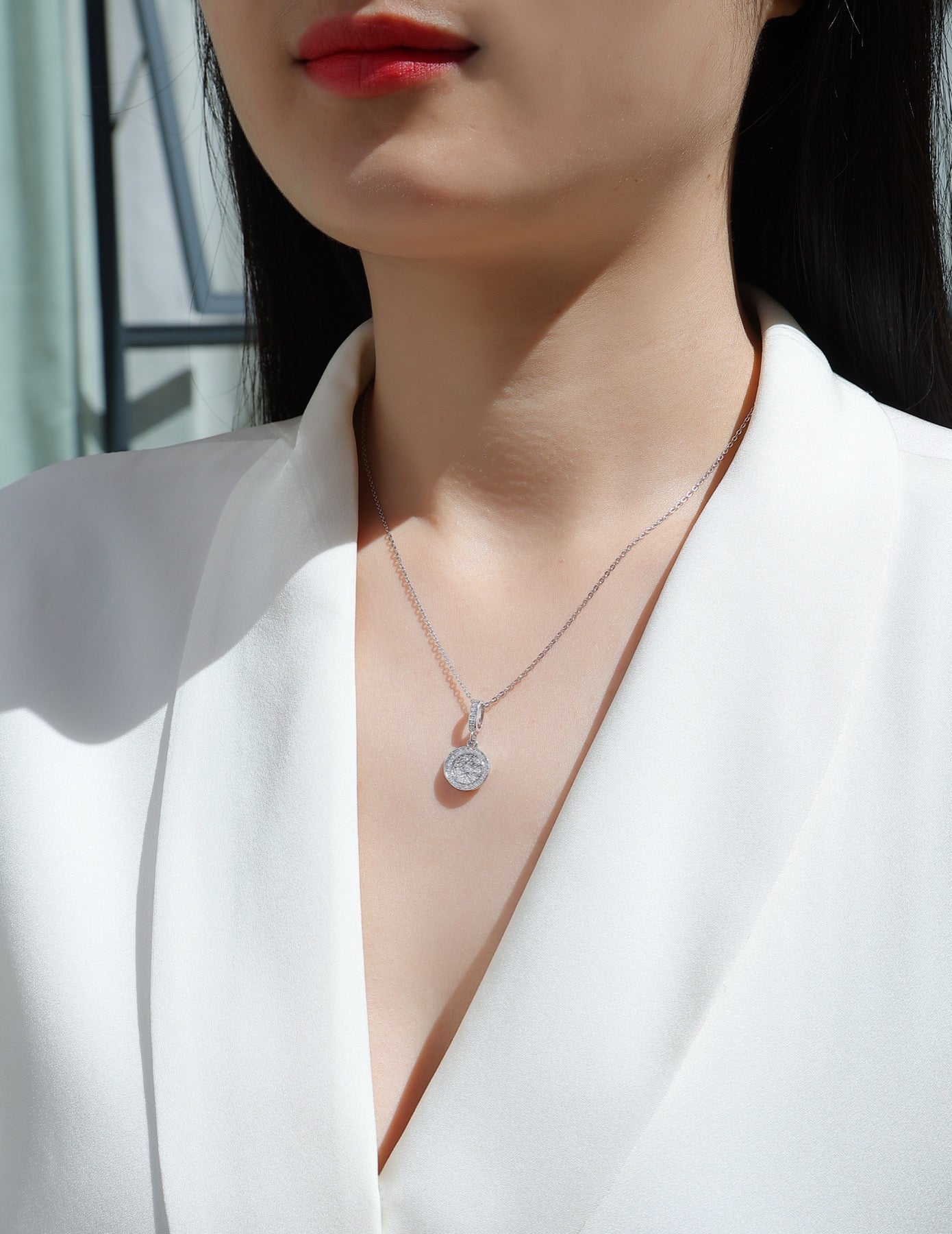 Union Moissanite Cluster Pendant Necklace in Sterling Silver