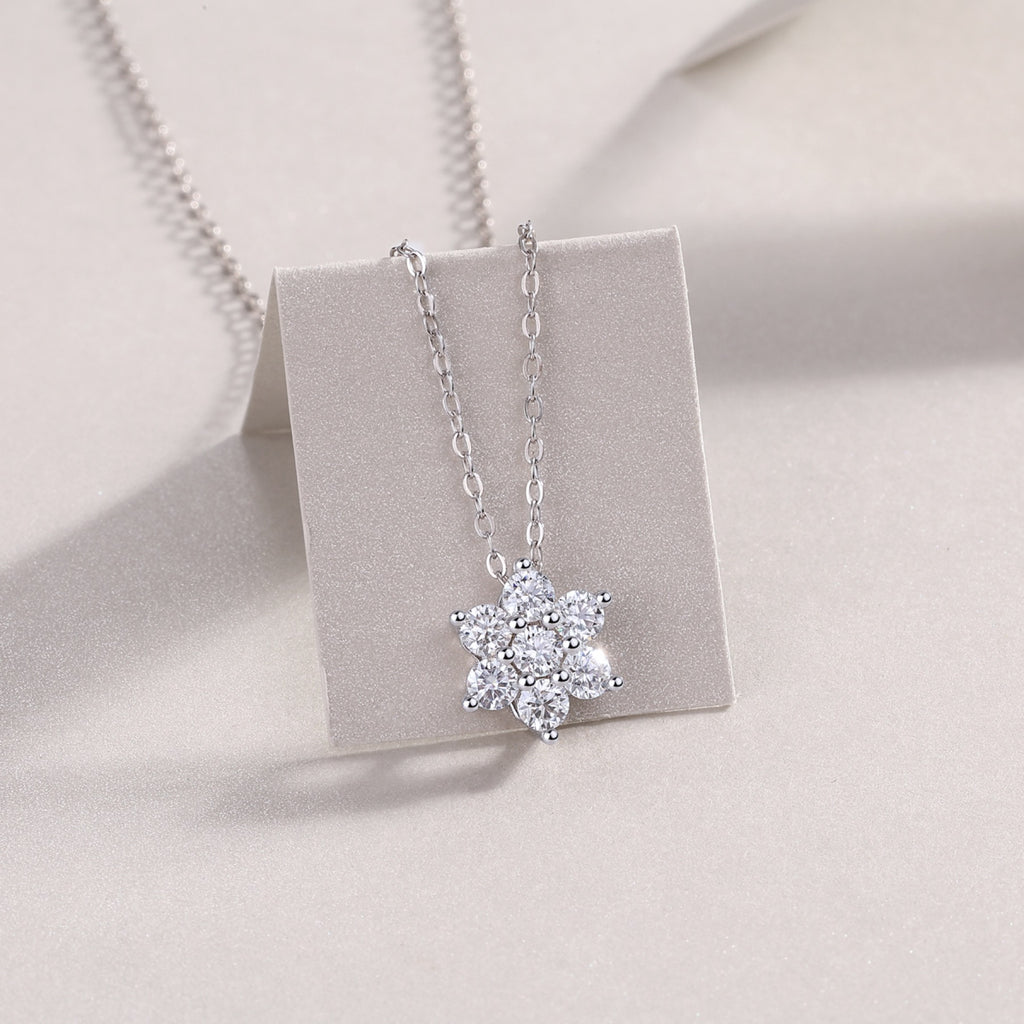 Snowdrift Moissanite Snowflake Pendant Necklace in Sterling Silver