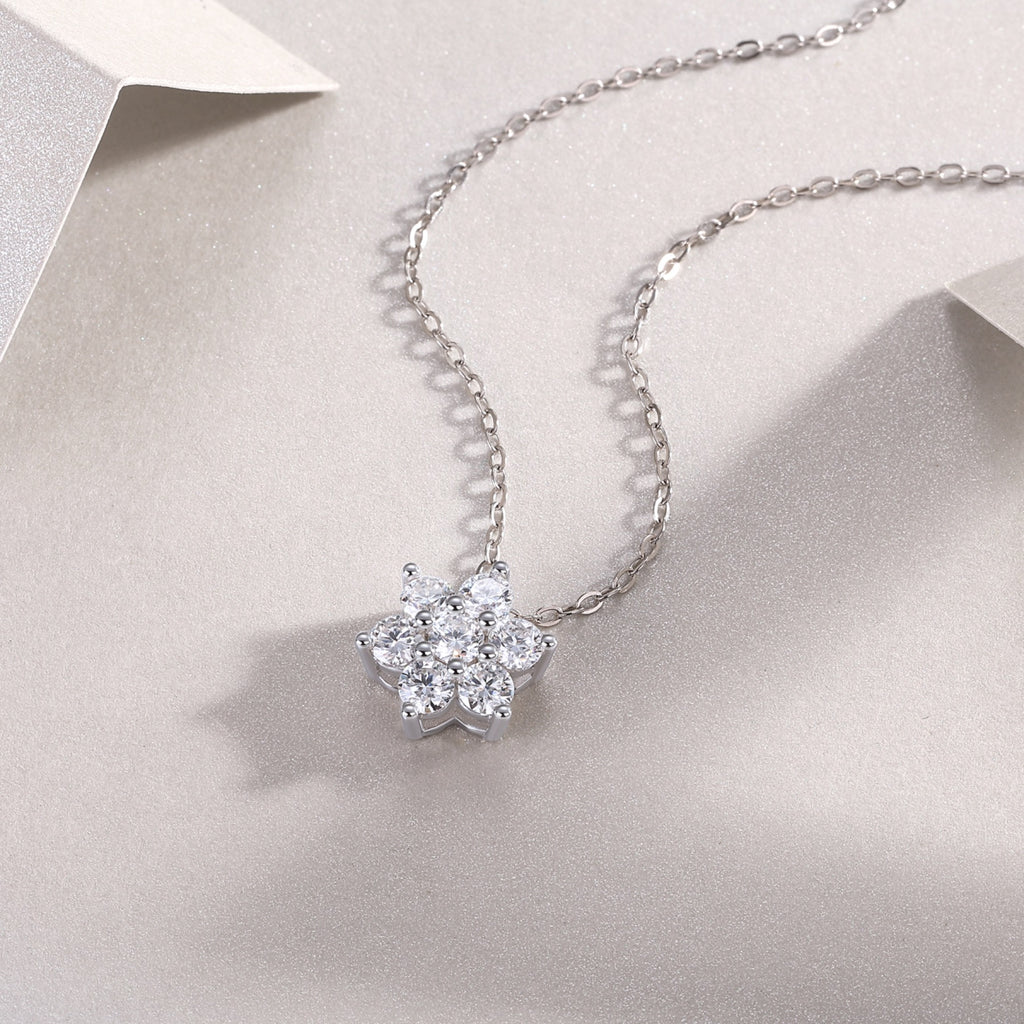 Snowdrift Moissanite Snowflake Pendant Necklace in Sterling Silver