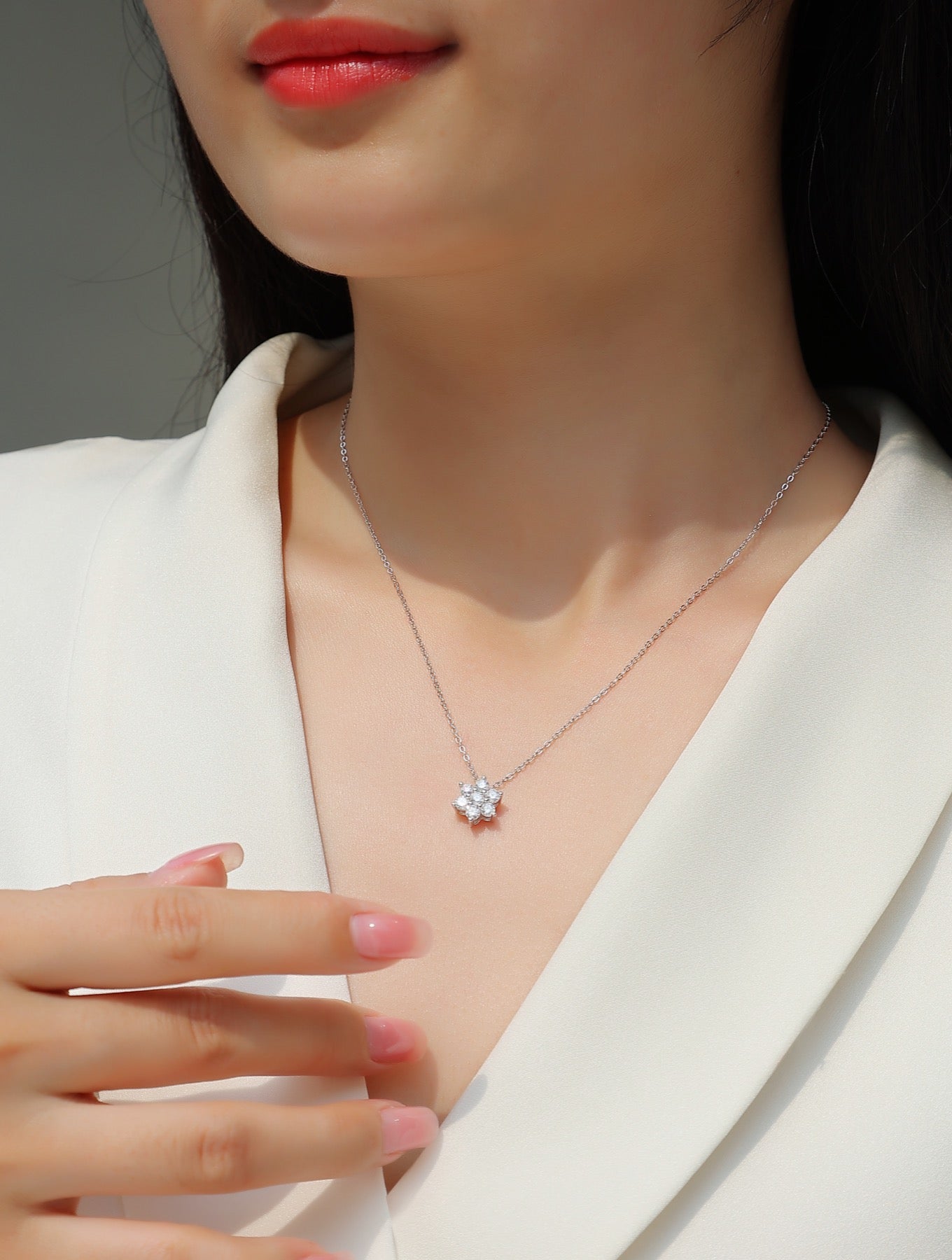 Snowdrift Moissanite Snowflake Pendant Necklace in Sterling Silver