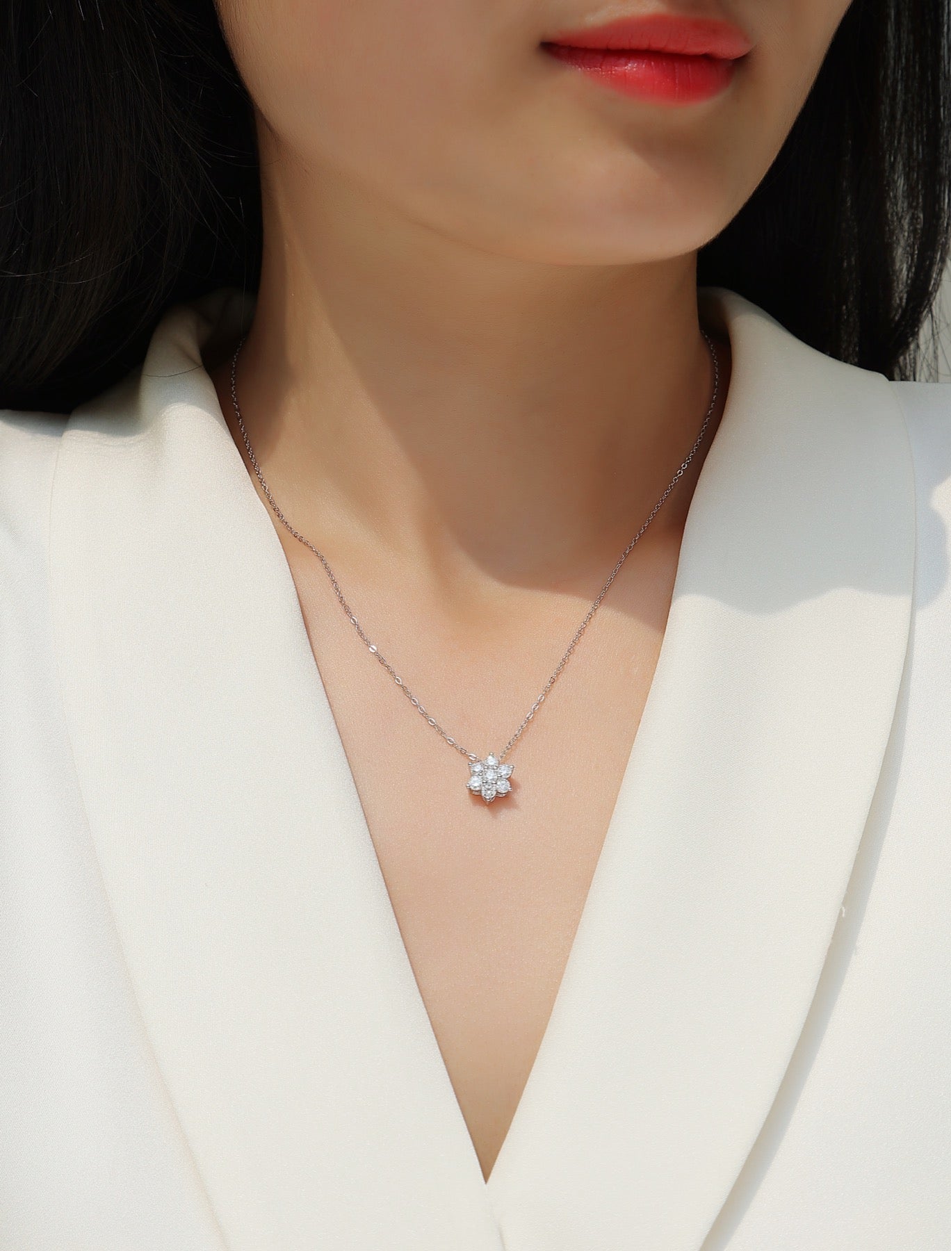 Snowdrift Moissanite Snowflake Pendant Necklace in Sterling Silver