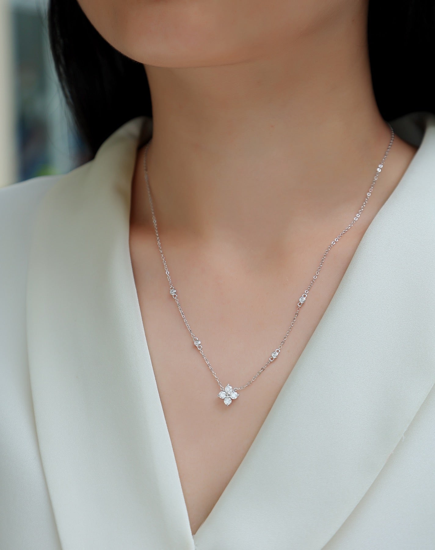 Starlet Moissanite Star Station Necklace in Sterling Silver