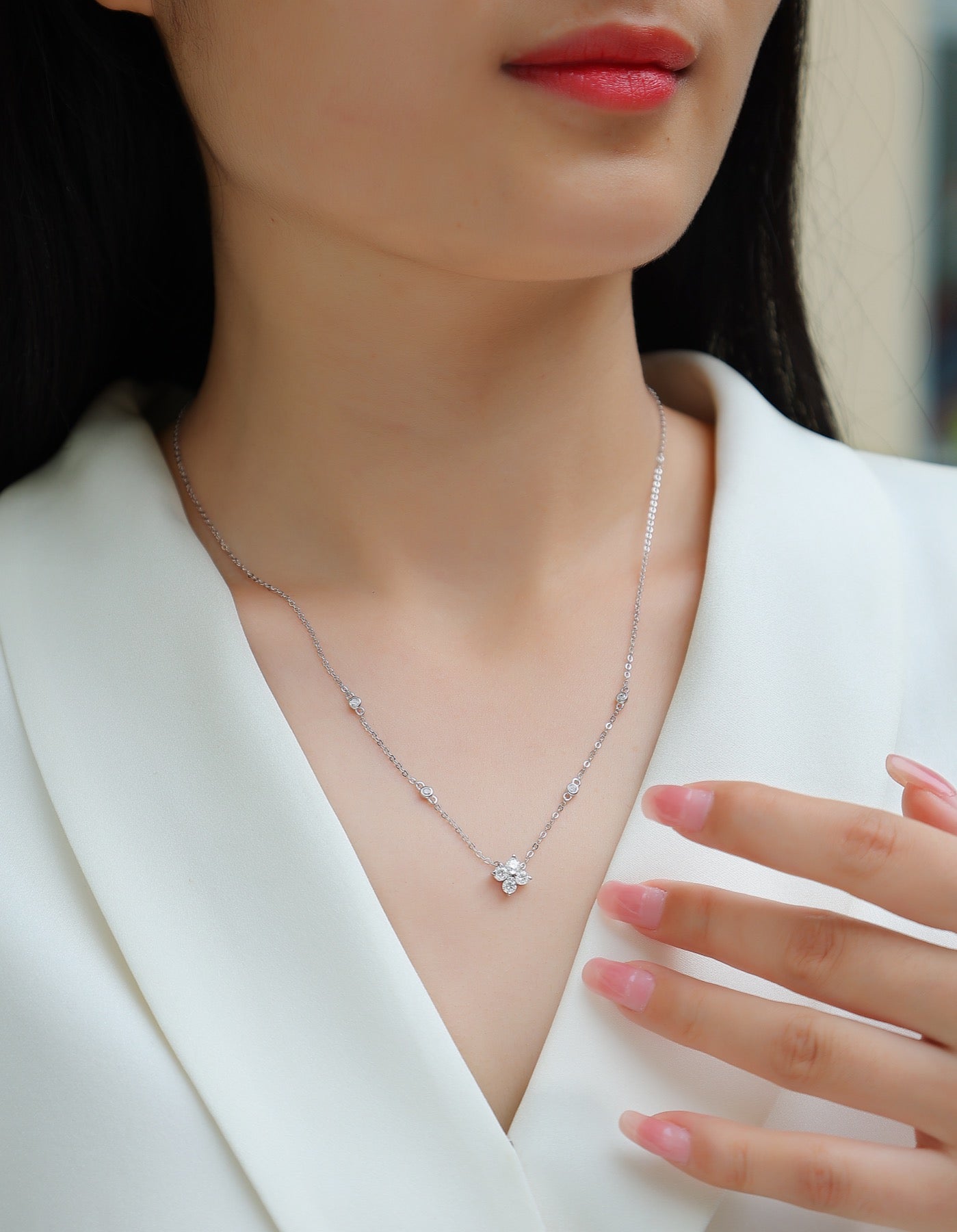 Starlet Moissanite Star Station Necklace in Sterling Silver