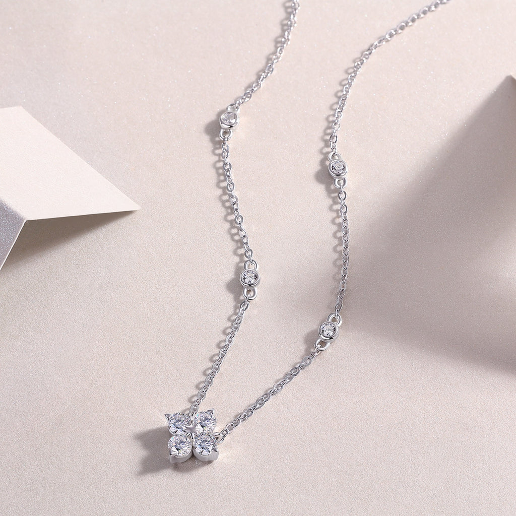 Starlet Moissanite Star Station Necklace in Sterling Silver