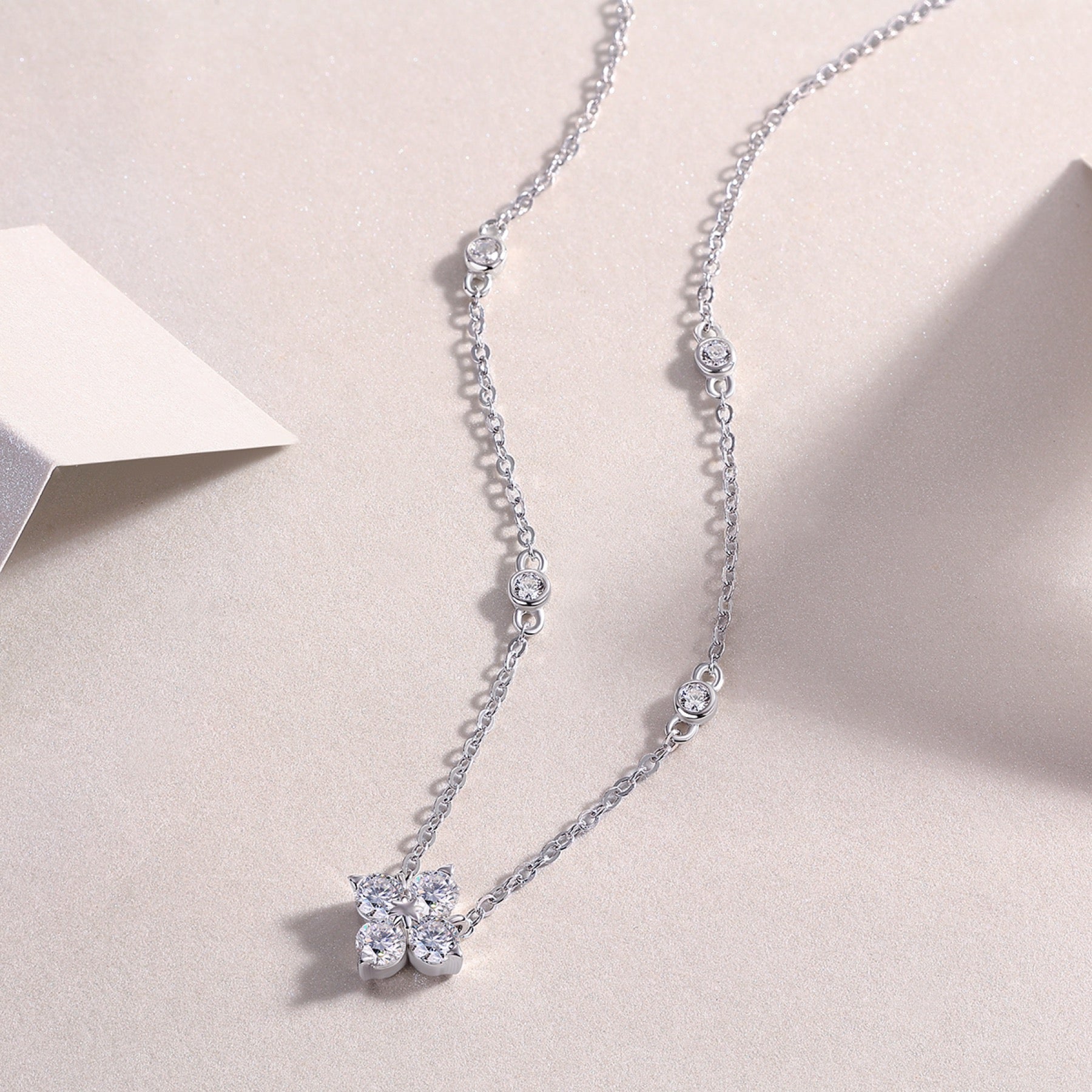Starlet Moissanite Star Station Necklace in Sterling Silver