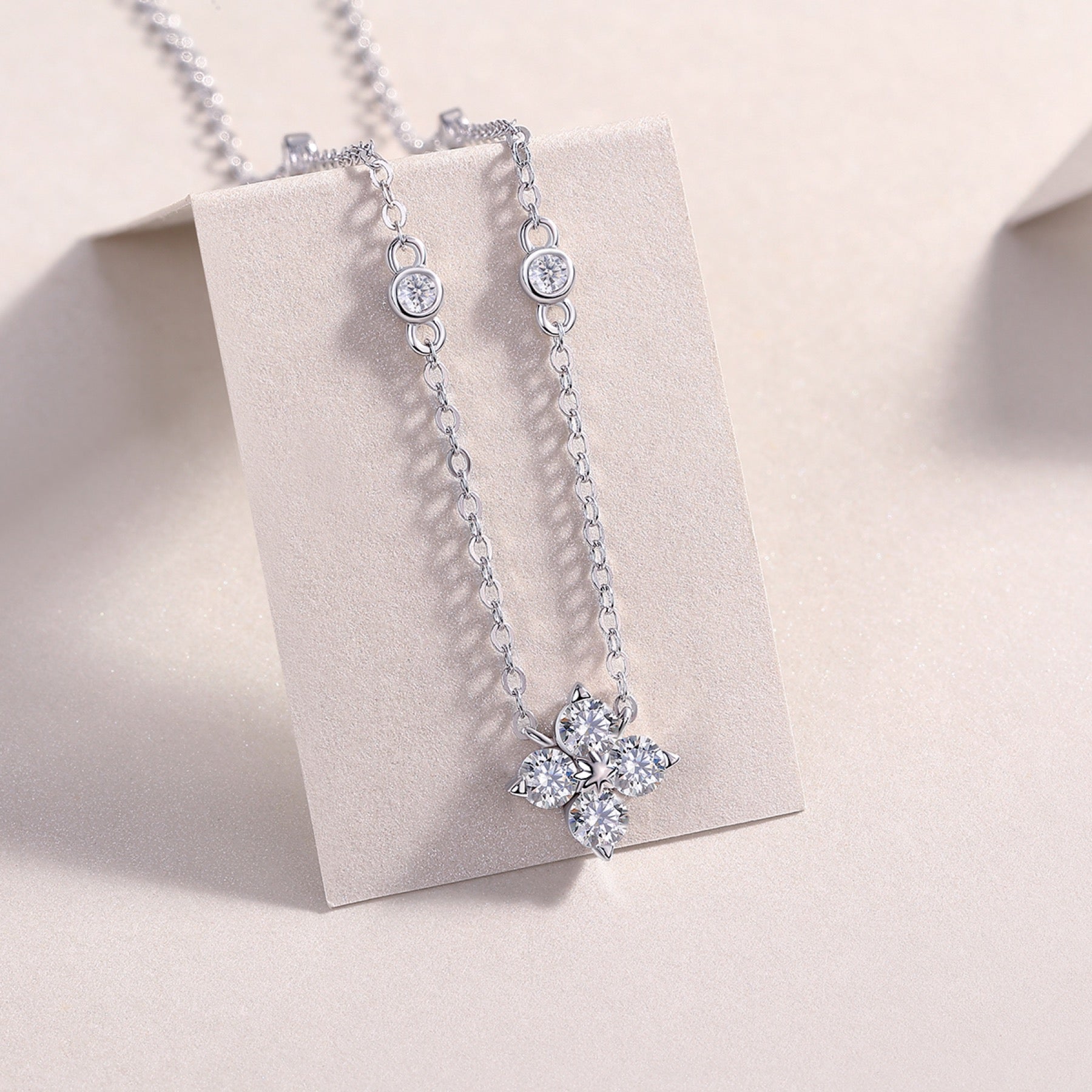 Starlet Moissanite Star Station Necklace in Sterling Silver