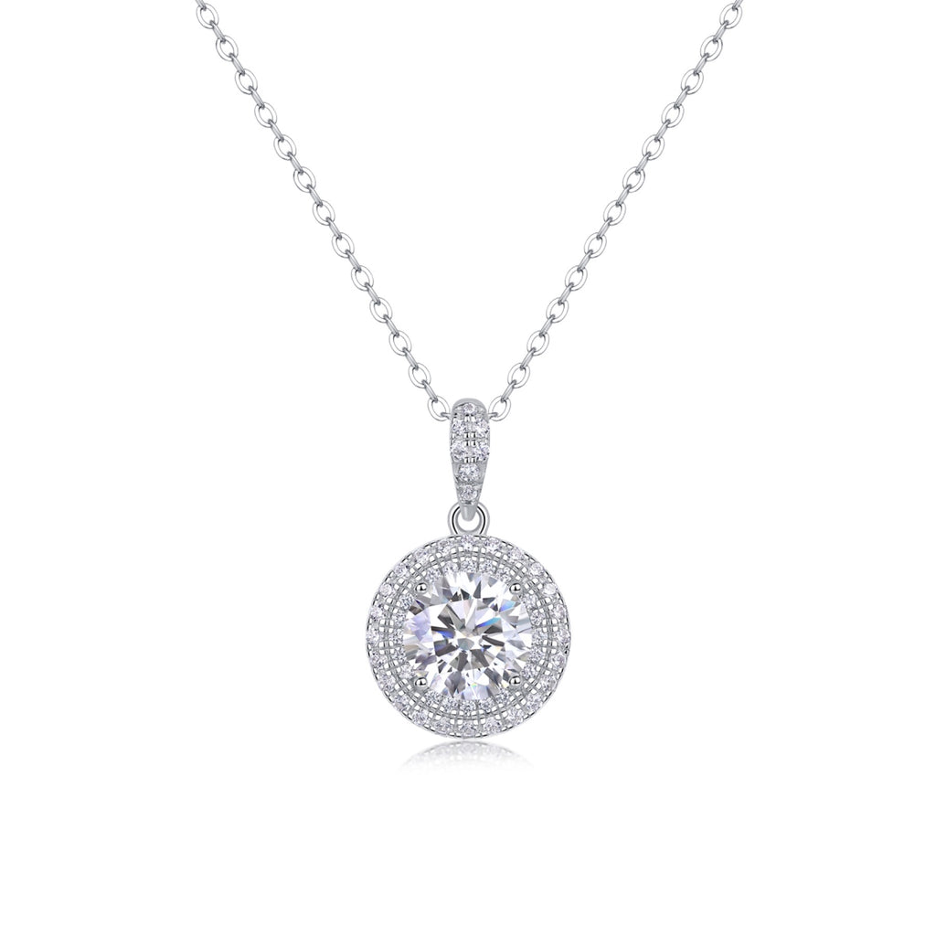 Sweetheart 2 Carat Moissanite Halo Pendant Necklace in Sterling Silver