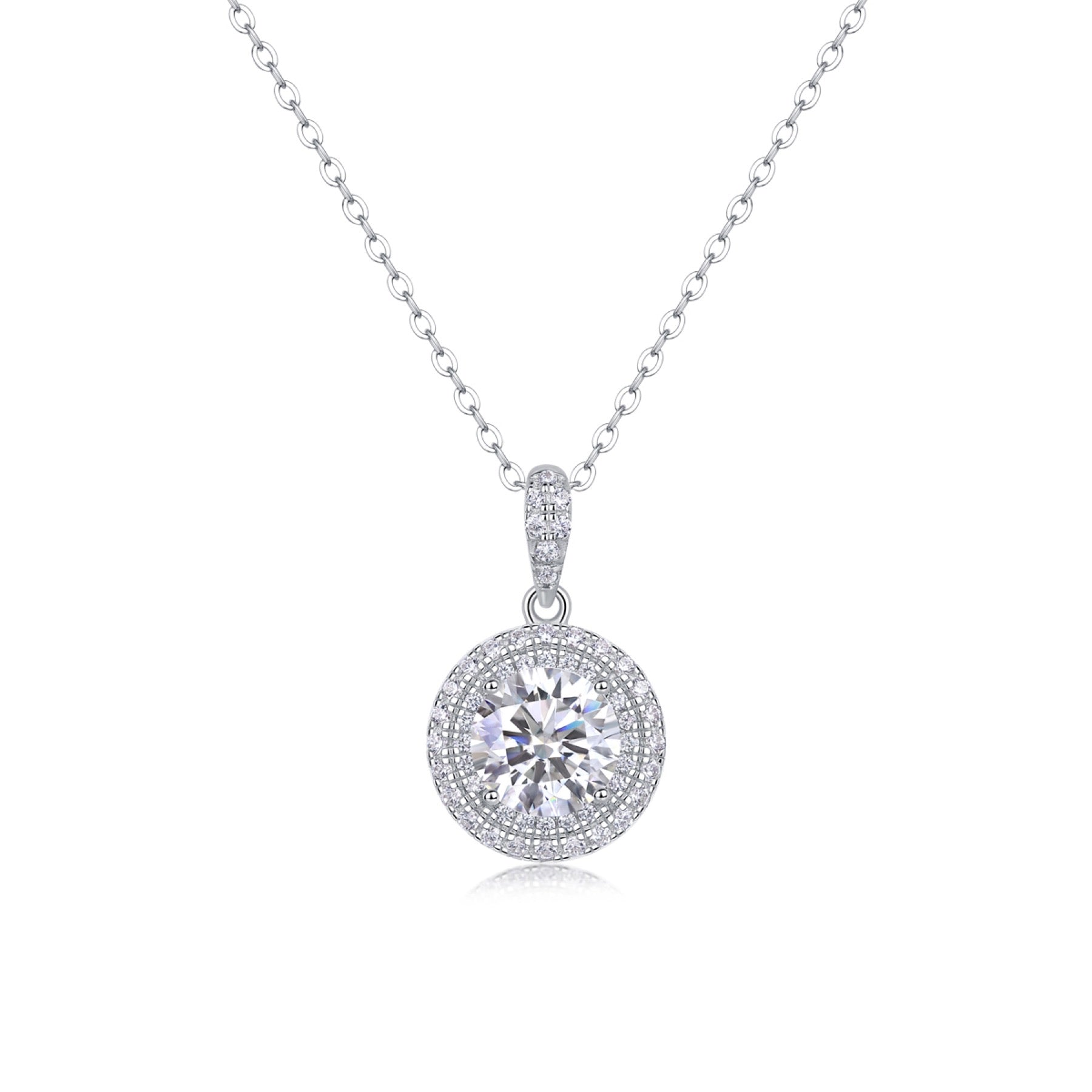 Sweetheart 2 Carat Moissanite Halo Pendant Necklace in Sterling Silver