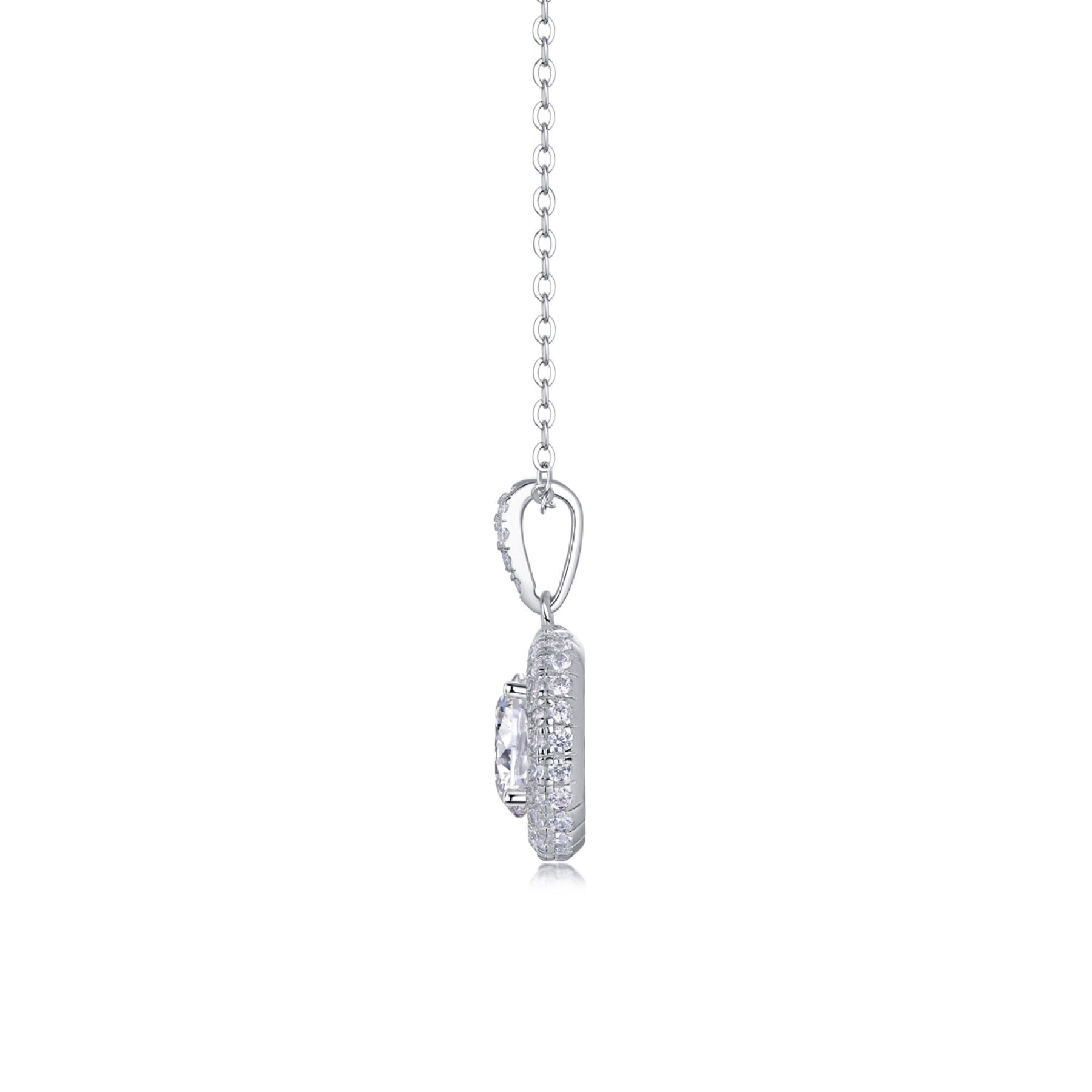 Sweetheart 2 Carat Moissanite Halo Pendant Necklace in Sterling Silver