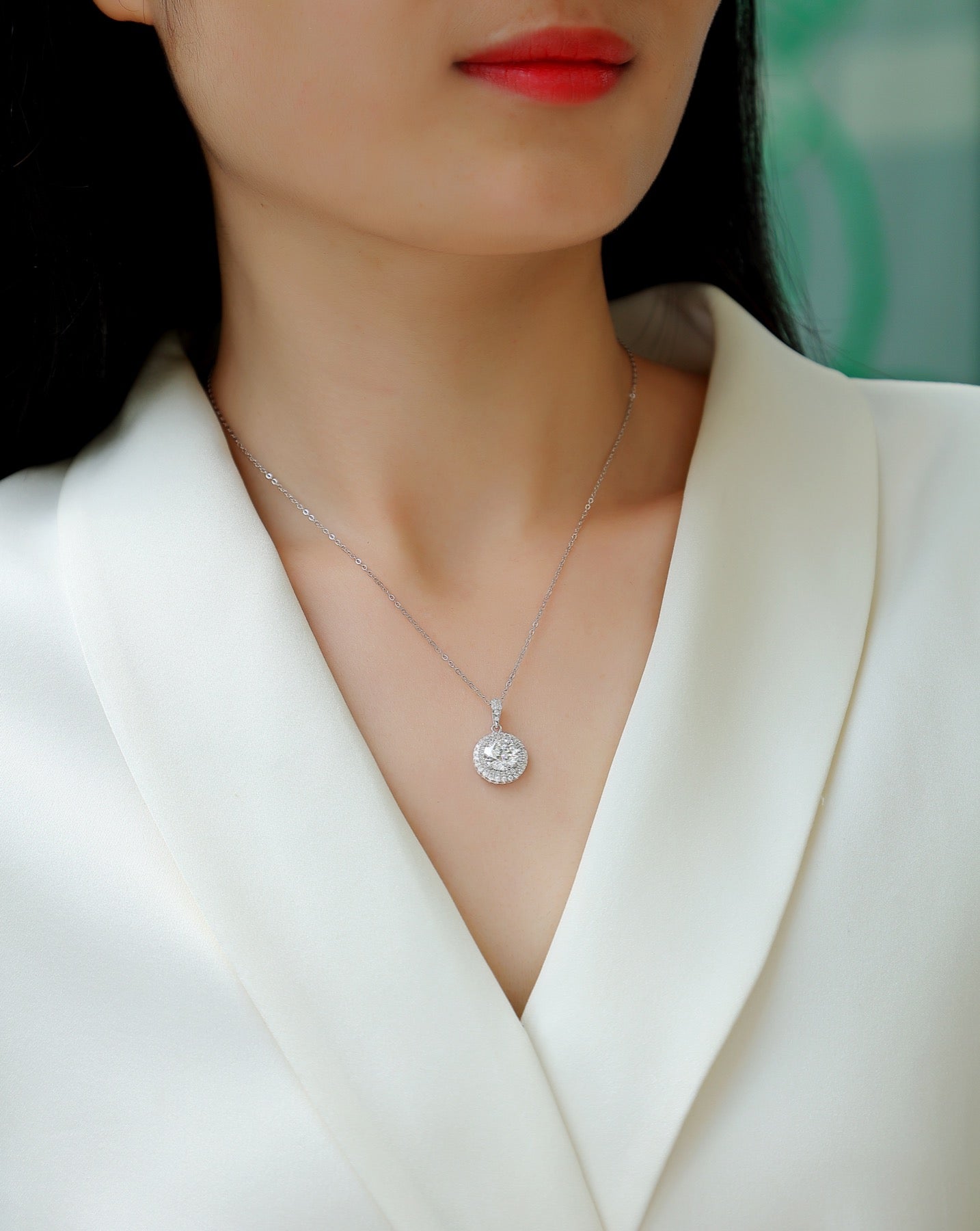Sweetheart 2 Carat Moissanite Halo Pendant Necklace in Sterling Silver