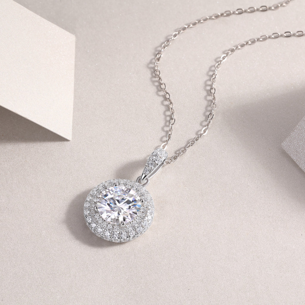 Sweetheart 2 Carat Moissanite Halo Pendant Necklace in Sterling Silver