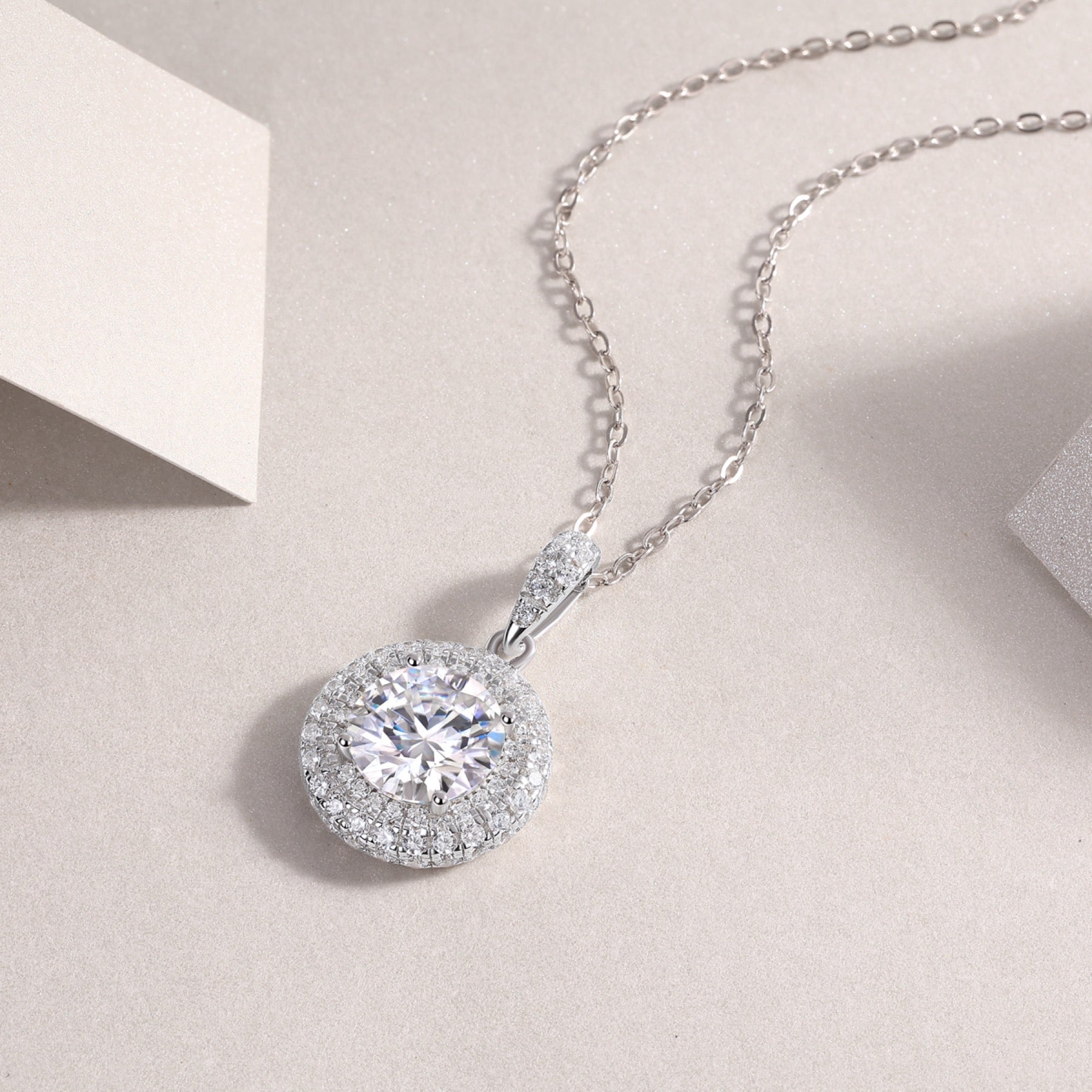 Sweetheart 2 Carat Moissanite Halo Pendant Necklace in Sterling Silver