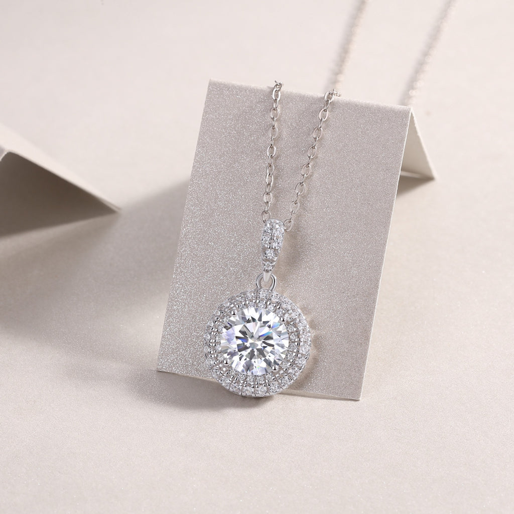 Sweetheart 2 Carat Moissanite Halo Pendant Necklace in Sterling Silver