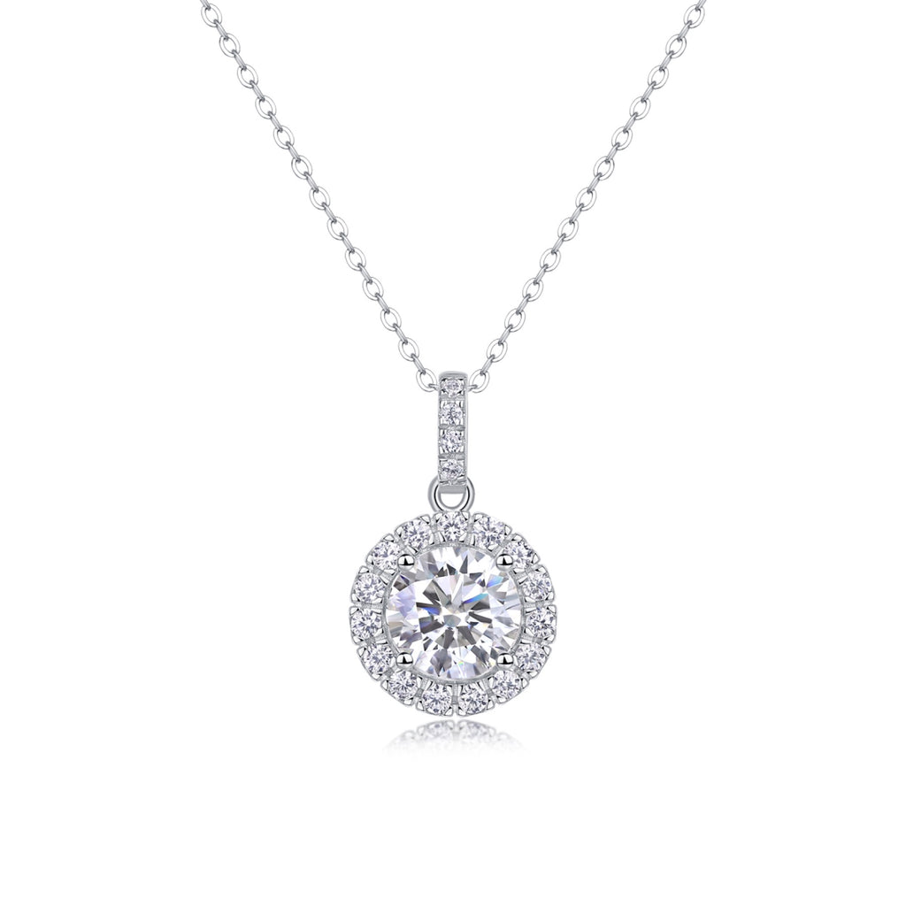 Dandelion 2 Carat Moissanite Halo Pendant Necklace in Sterling Silver