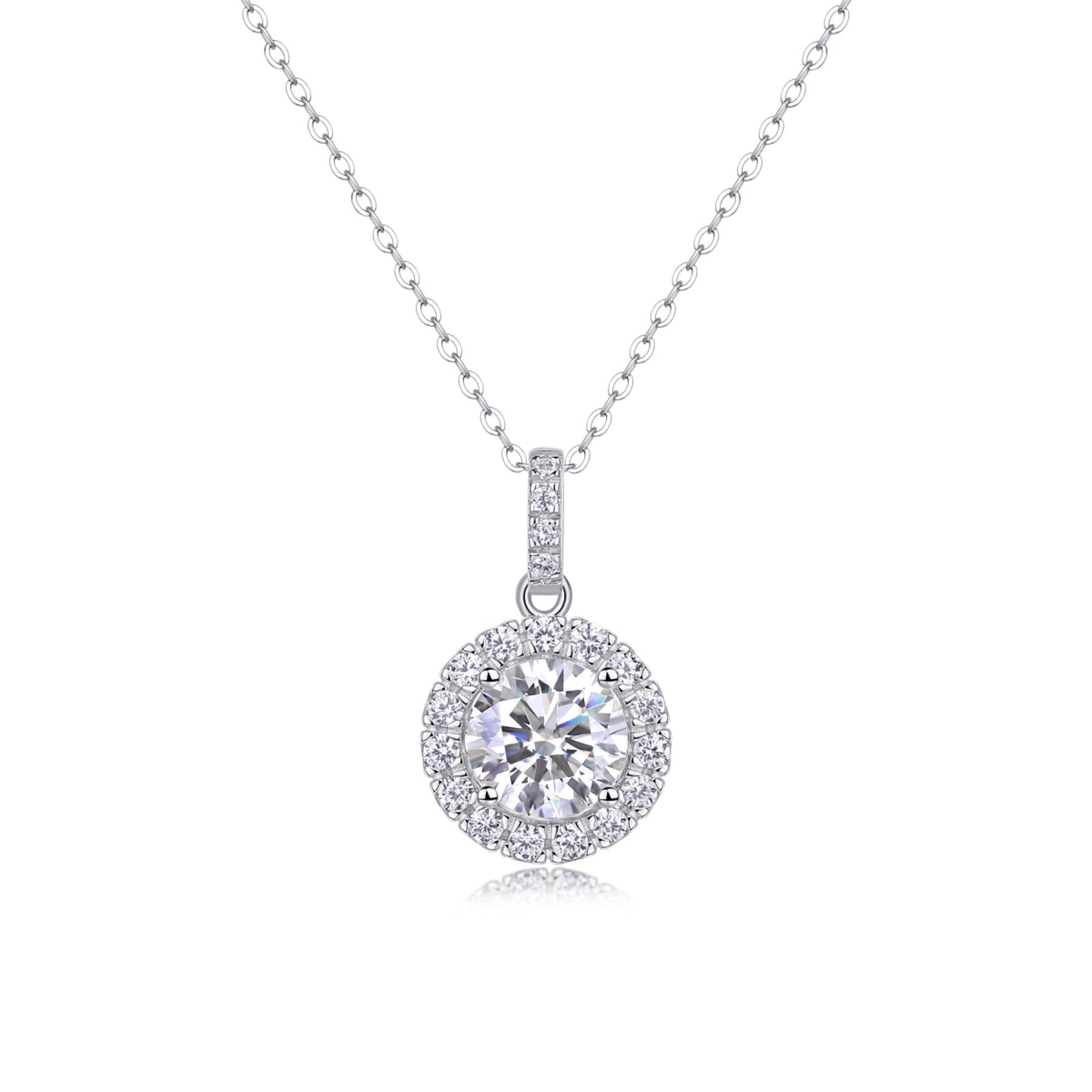 Dandelion 2 Carat Moissanite Halo Pendant Necklace in Sterling Silver