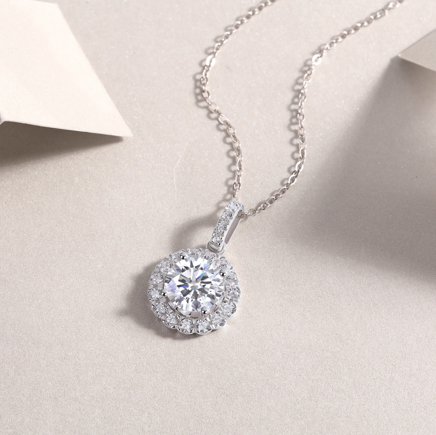 Dandelion 2 Carat Moissanite Halo Pendant Necklace in Sterling Silver