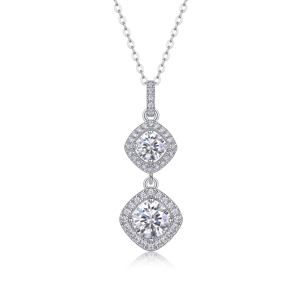Wonderland 1 Carat Moissanite Halo Drop Pendant Necklace in Sterling Silver