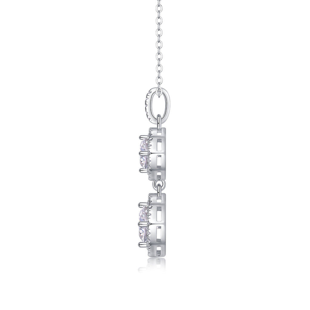 Wonderland 1 Carat Moissanite Halo Drop Pendant Necklace in Sterling Silver