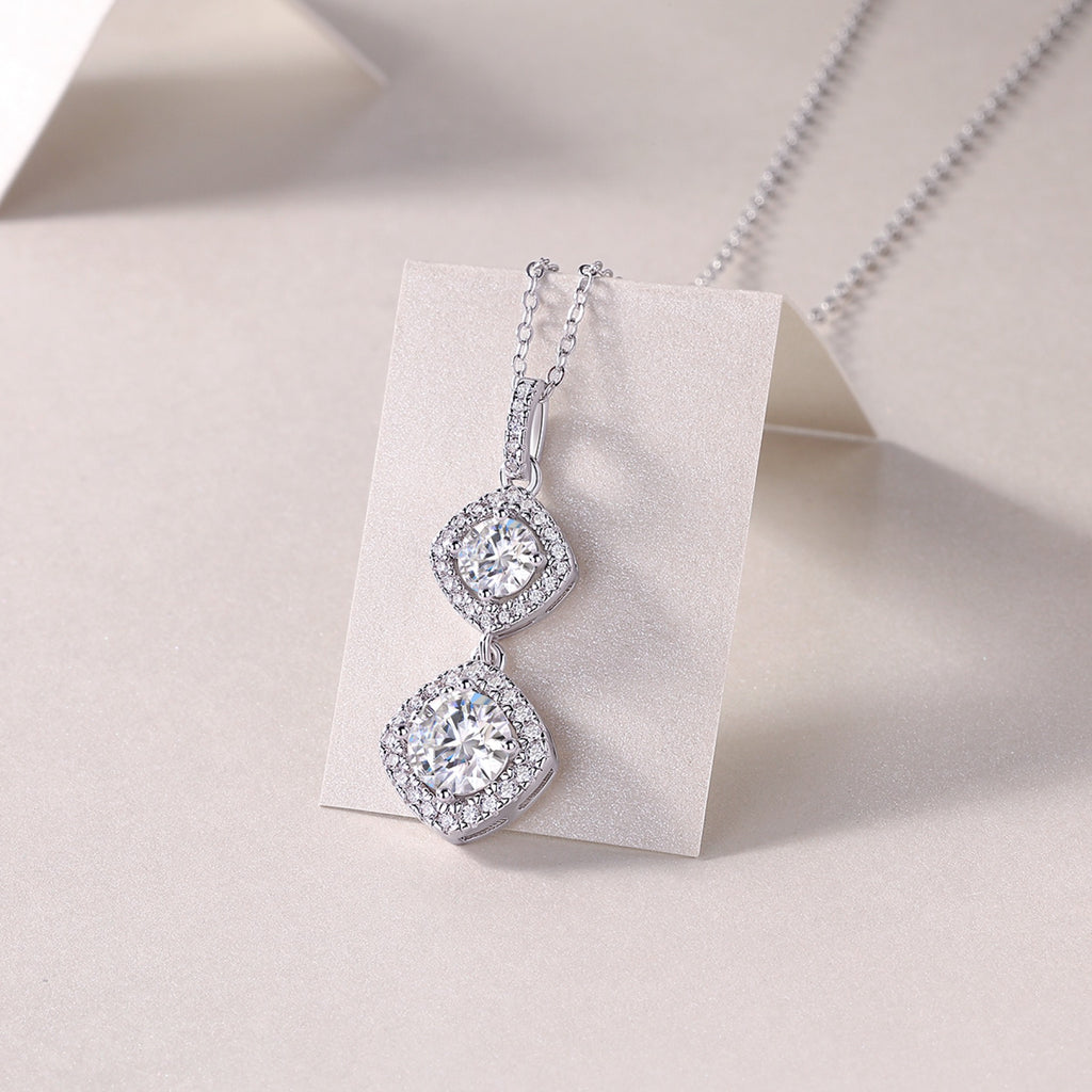 Wonderland 1 Carat Moissanite Halo Drop Pendant Necklace in Sterling Silver