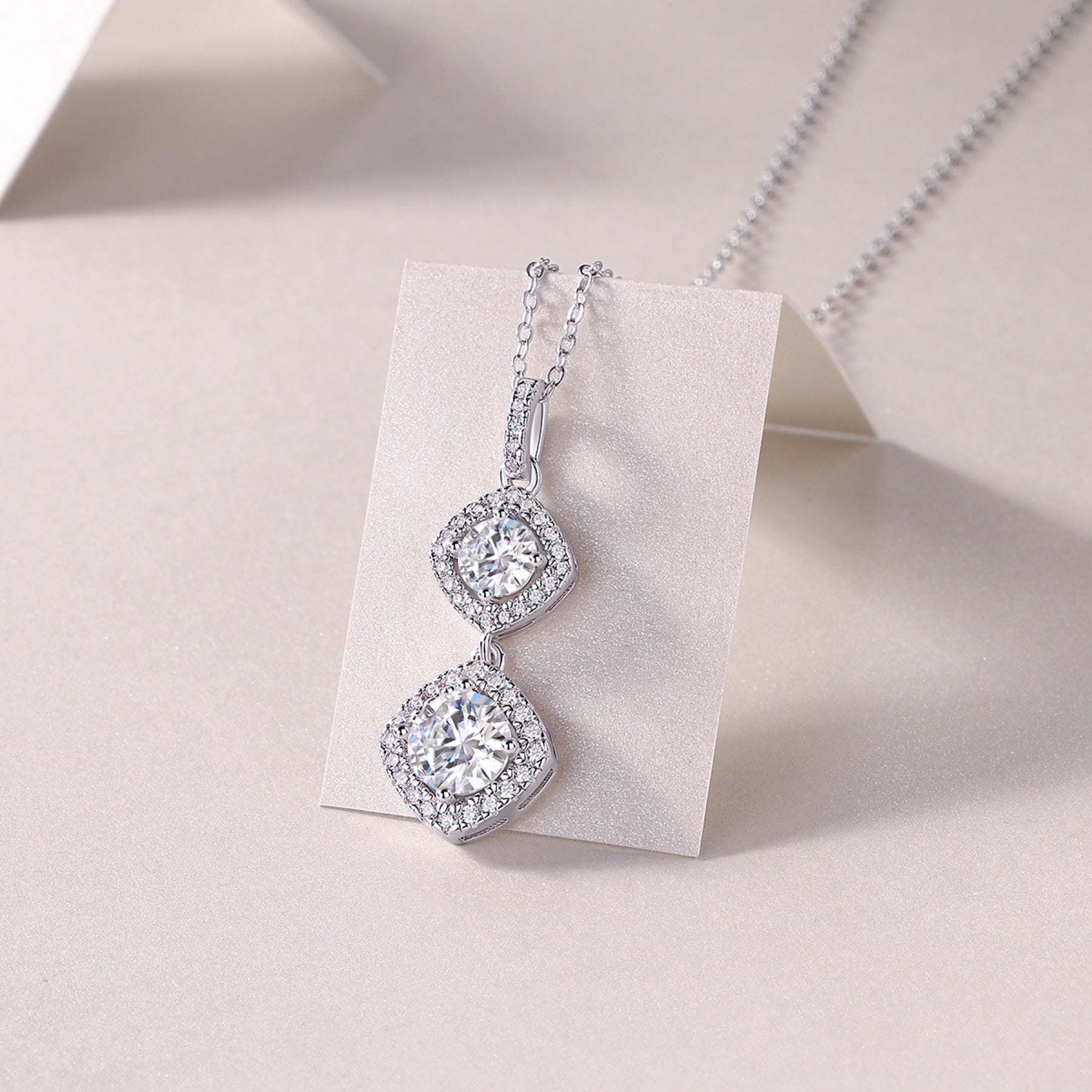 Wonderland 1 Carat Moissanite Halo Drop Pendant Necklace in Sterling Silver
