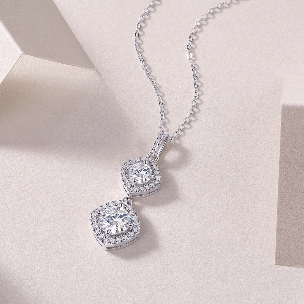 Wonderland 1 Carat Moissanite Halo Drop Pendant Necklace in Sterling Silver