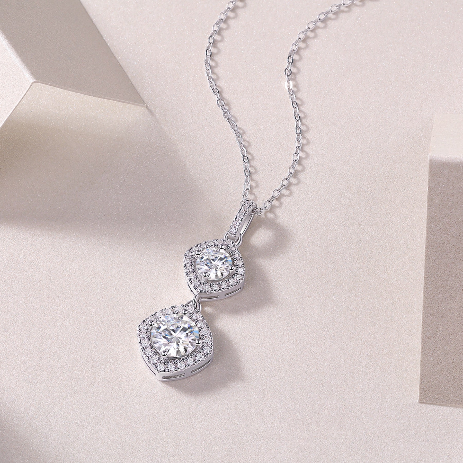 Wonderland 1 Carat Moissanite Halo Drop Pendant Necklace in Sterling Silver