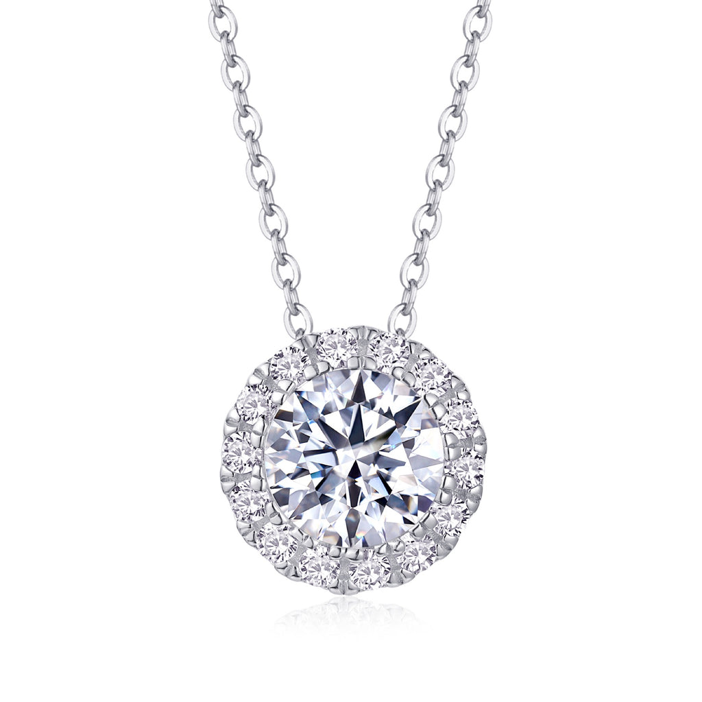 Starlit 2 Carat Moissanite Halo Pendant Necklace in Sterling Silver