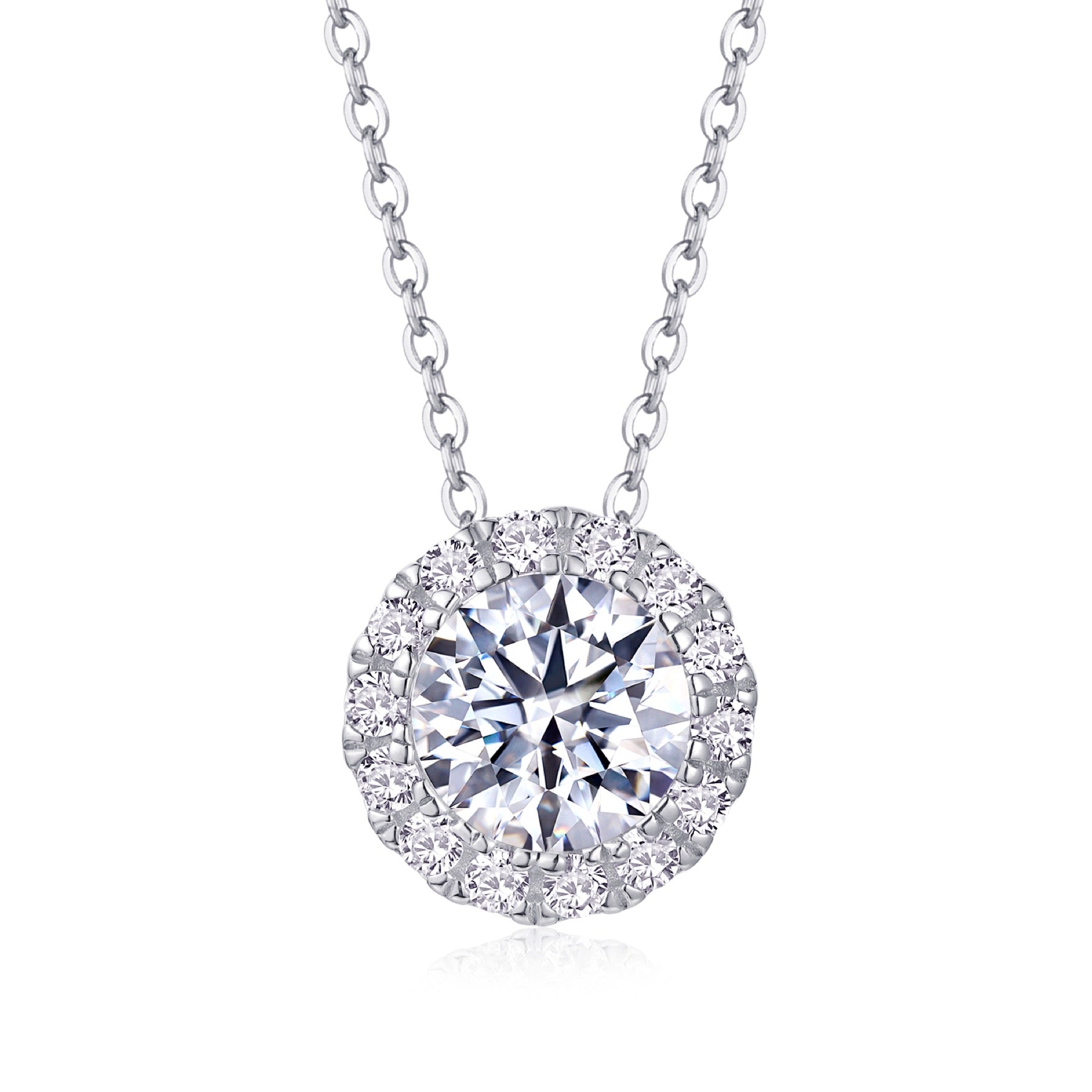 Starlit 2 Carat Moissanite Halo Pendant Necklace in Sterling Silver