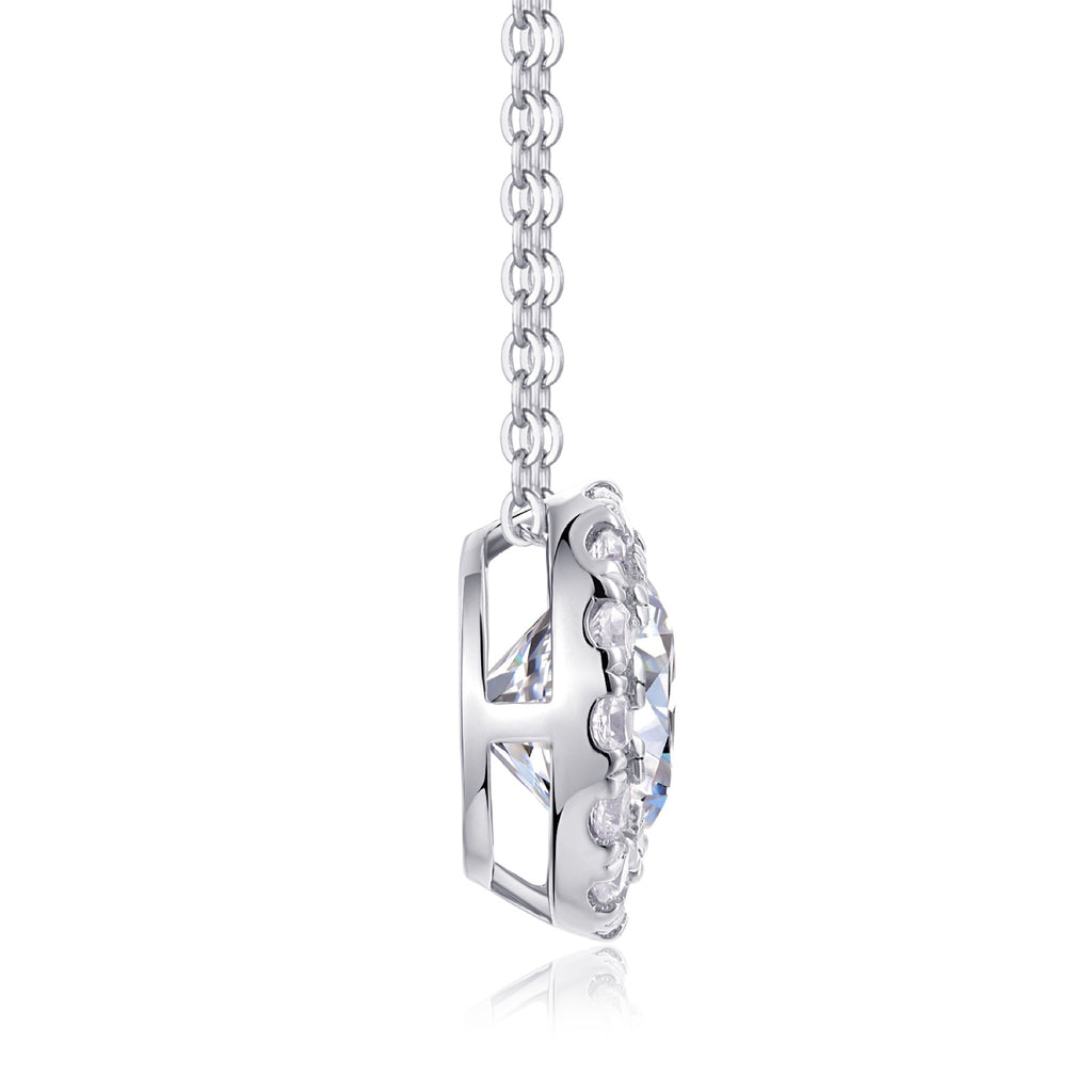 Starlit 2 Carat Moissanite Halo Pendant Necklace in Sterling Silver