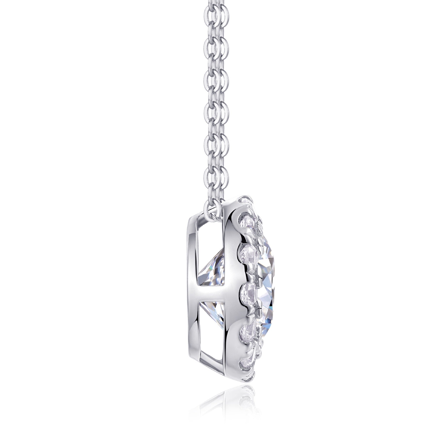 Starlit 2 Carat Moissanite Halo Pendant Necklace in Sterling Silver