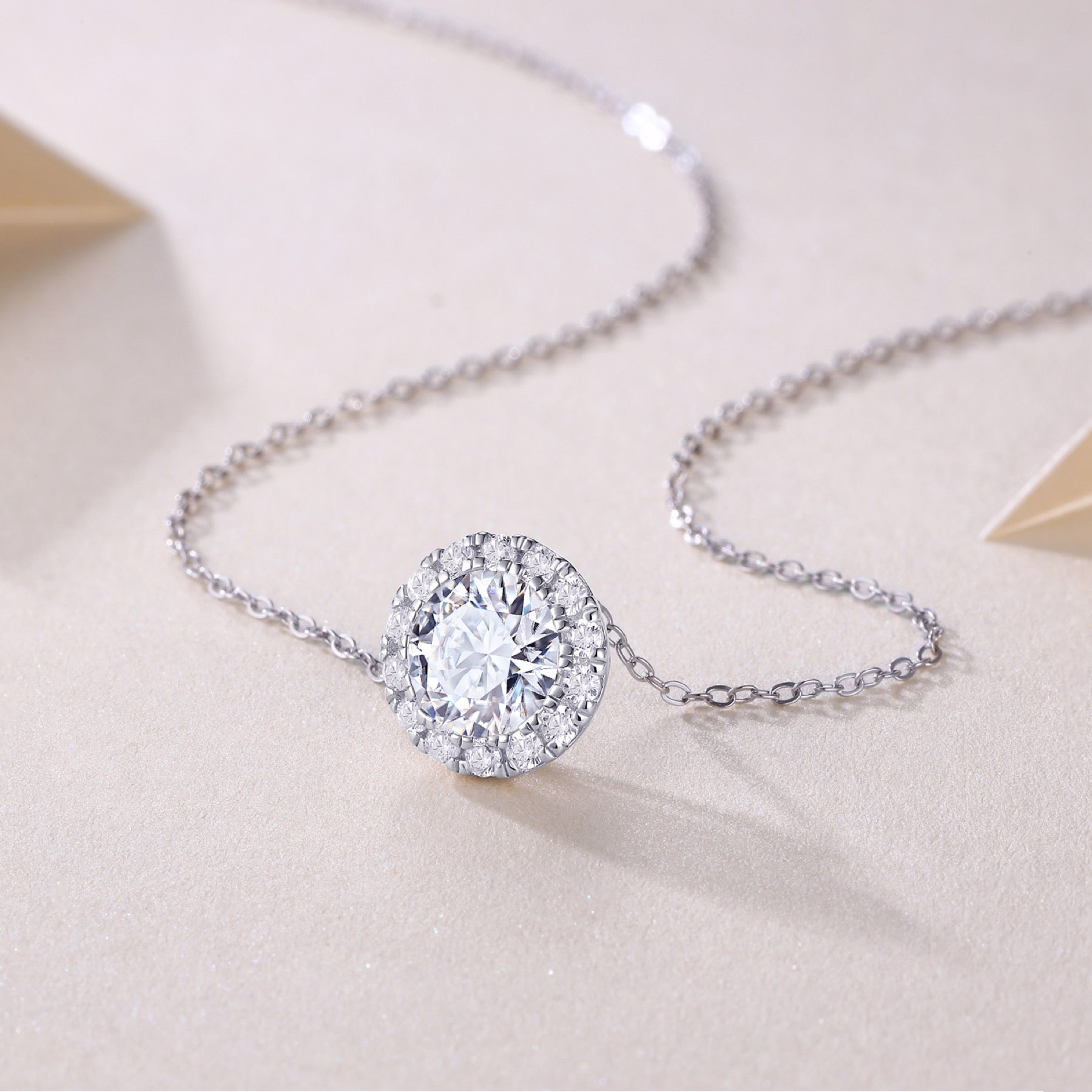 Starlit 2 Carat Moissanite Halo Pendant Necklace in Sterling Silver