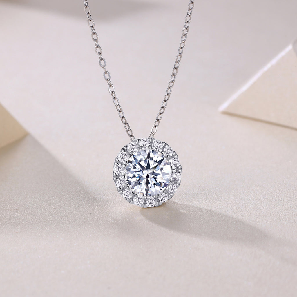 Starlit 2 Carat Moissanite Halo Pendant Necklace in Sterling Silver