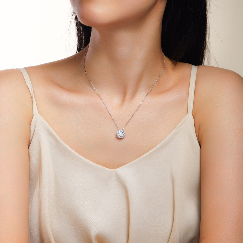 Starlit 2 Carat Moissanite Halo Pendant Necklace in Sterling Silver