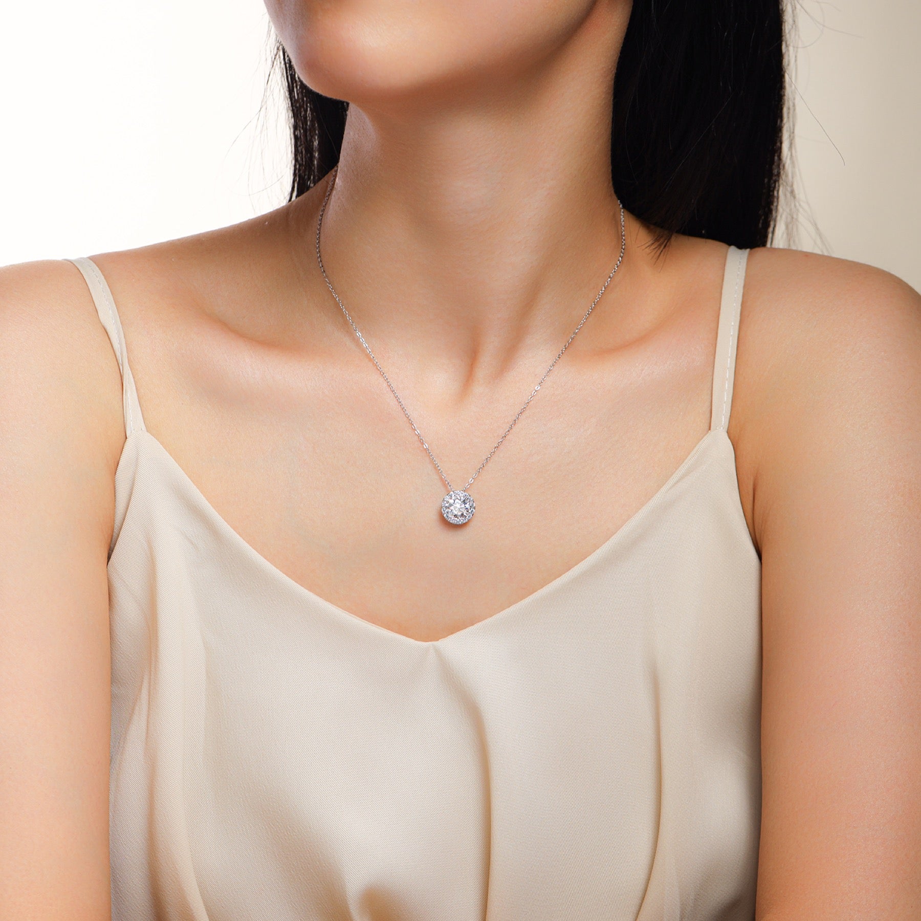 Starlit 2 Carat Moissanite Halo Pendant Necklace in Sterling Silver