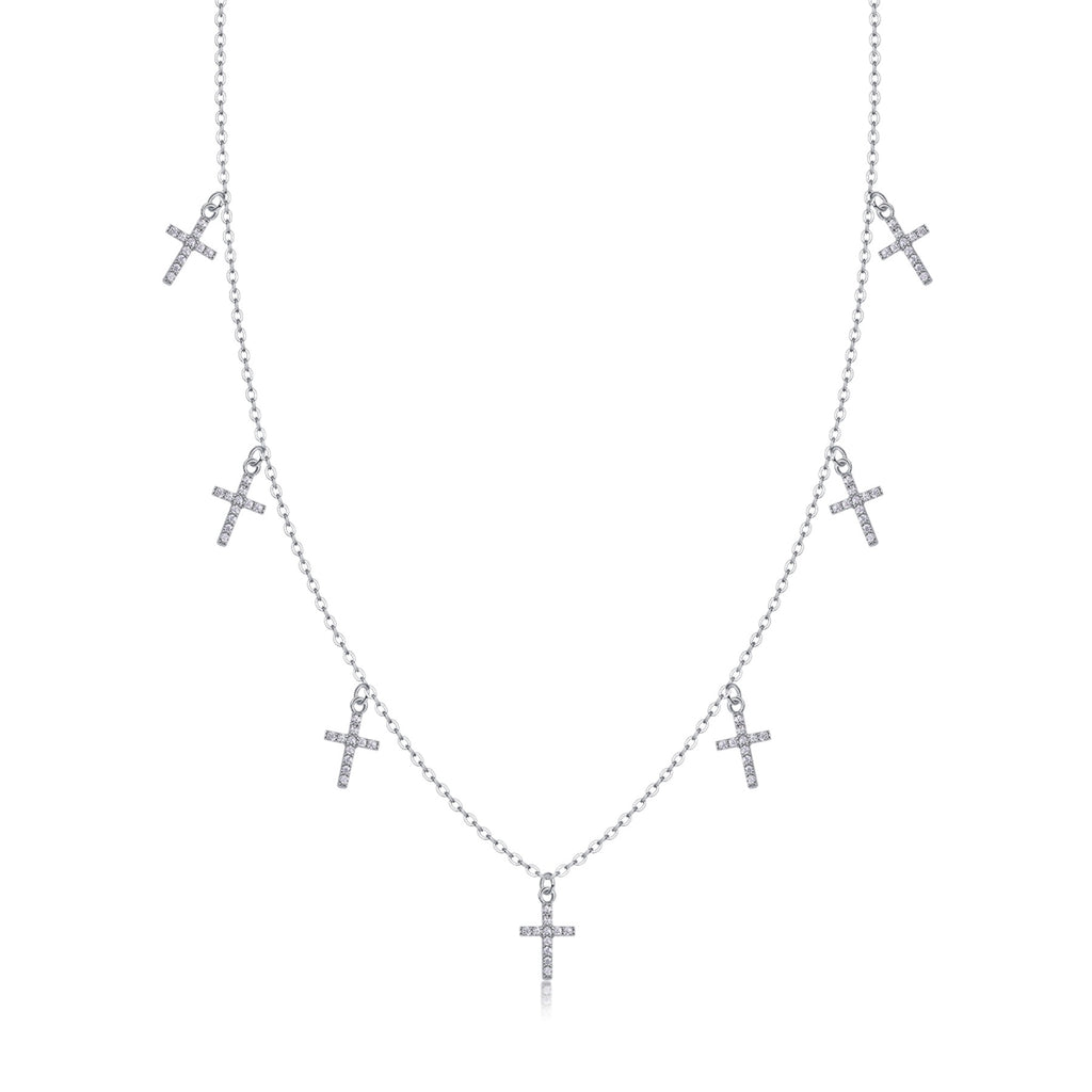 Sanctus Moissanite Cross Station Necklace in Sterling Silver