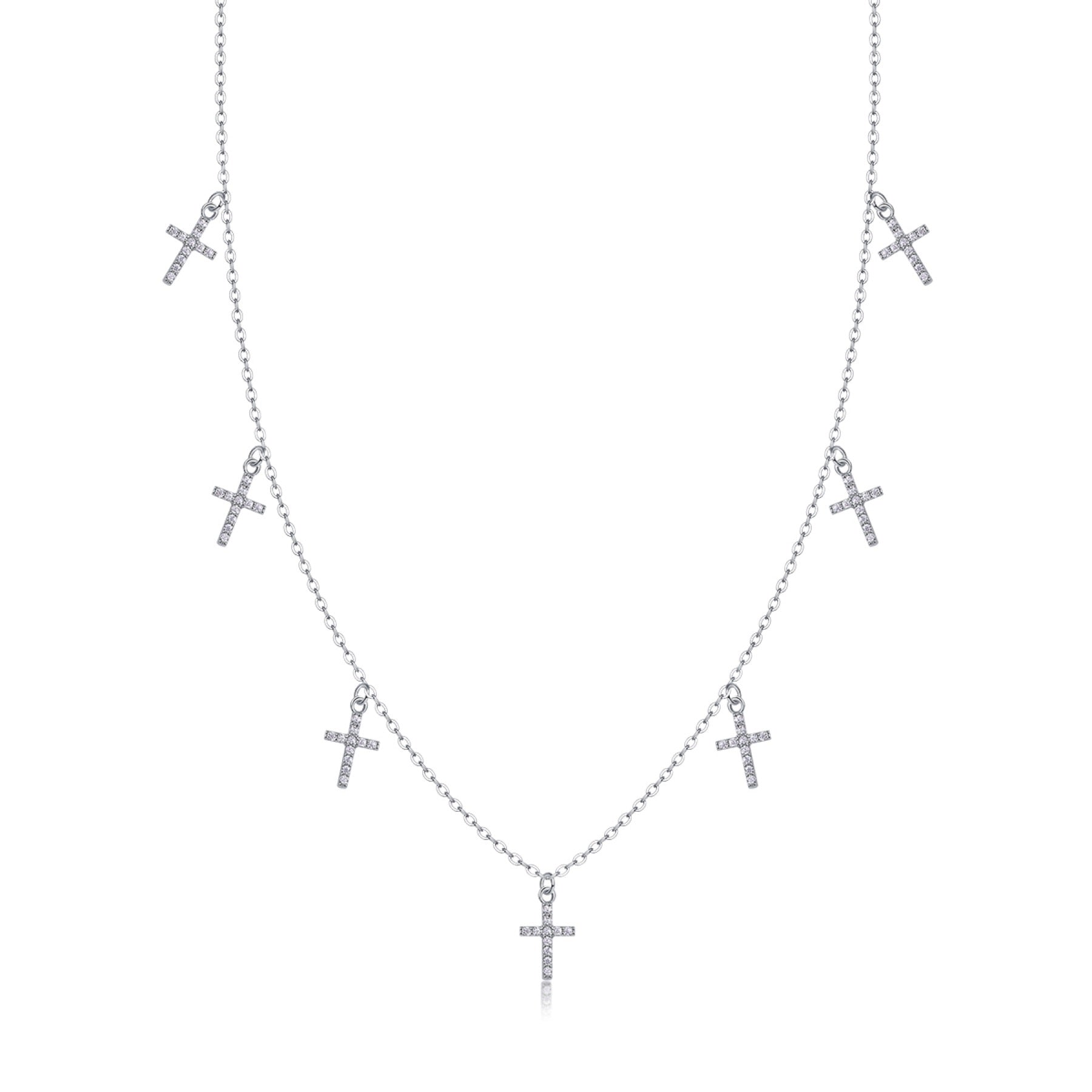 Sanctus Moissanite Cross Station Necklace in Sterling Silver