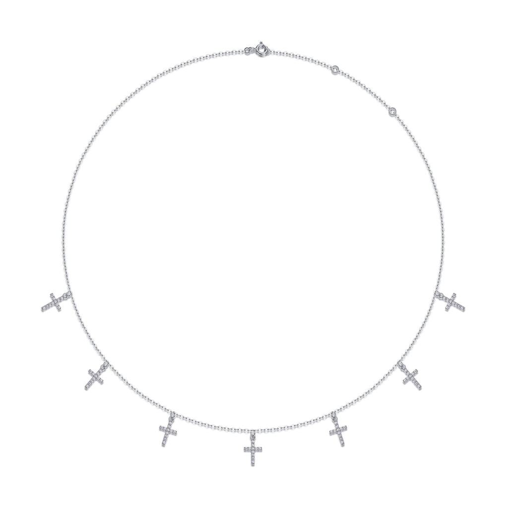Sanctus Moissanite Cross Station Necklace in Sterling Silver
