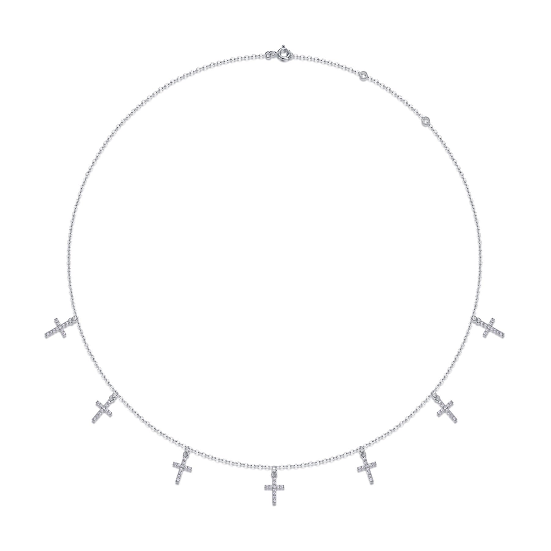 Sanctus Moissanite Cross Station Necklace in Sterling Silver