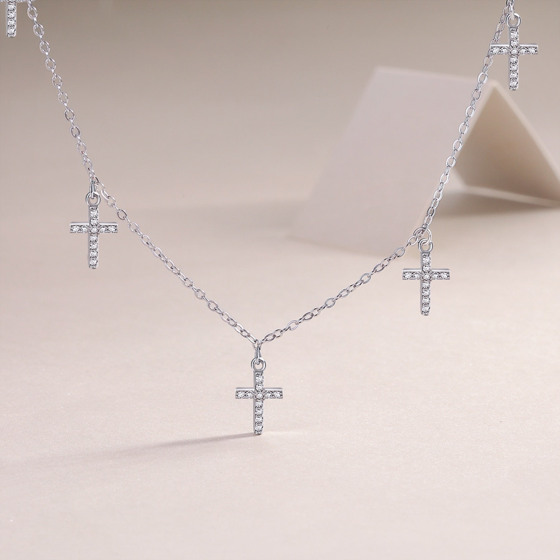 Sanctus Moissanite Cross Station Necklace in Sterling Silver
