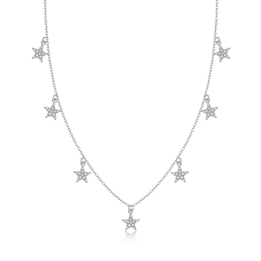 Starry Moissanite Star Station Necklace in Sterling Silver