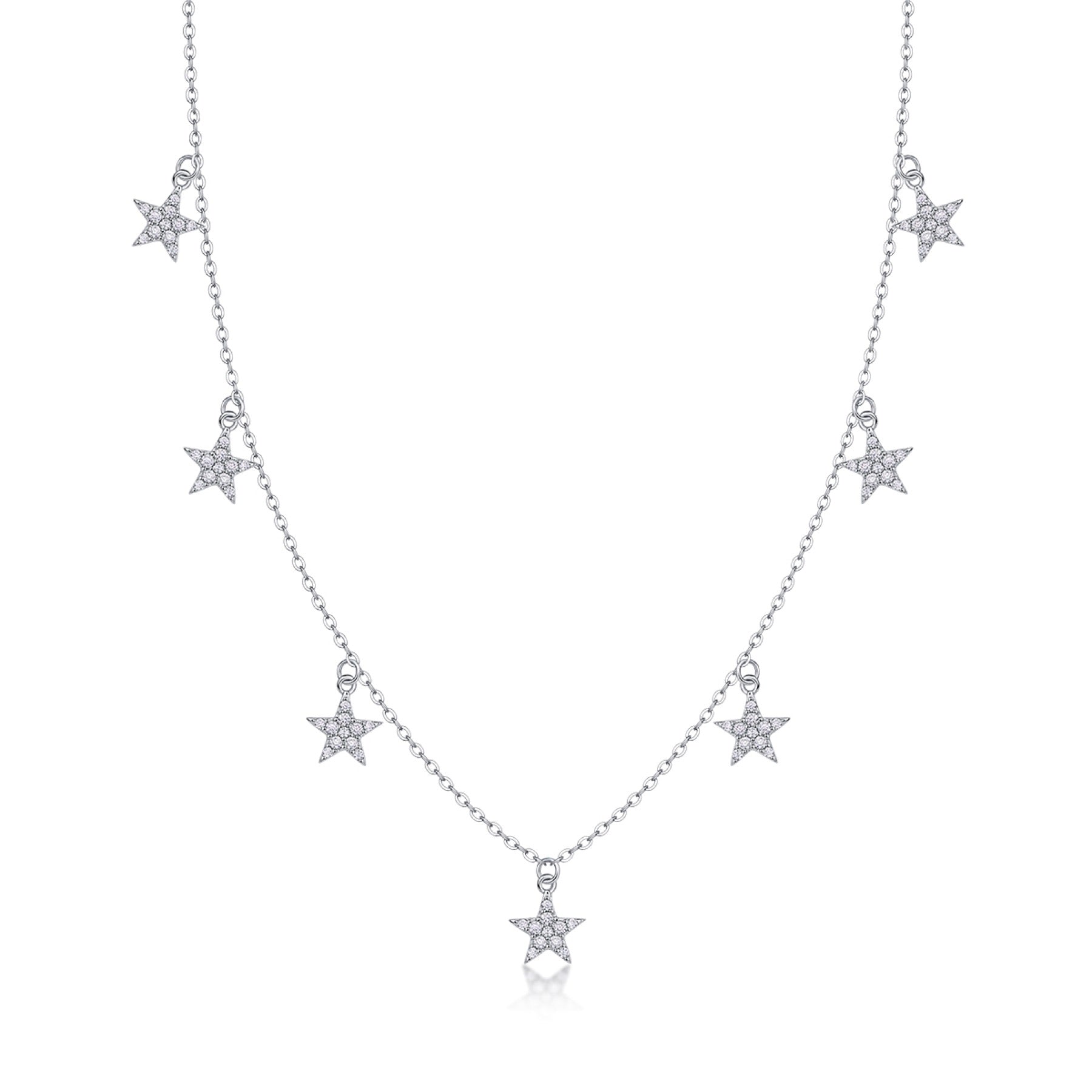 Starry Moissanite Star Station Necklace in Sterling Silver