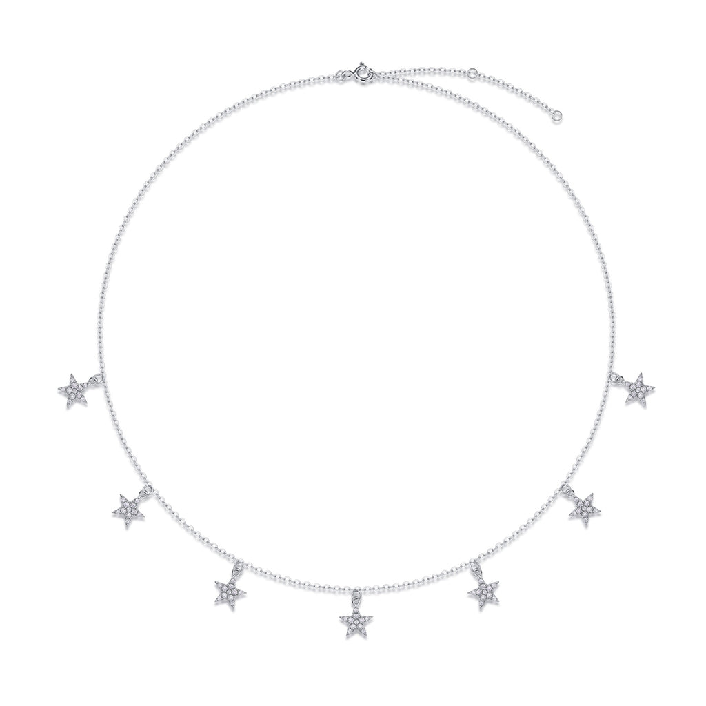 Starry Moissanite Star Station Necklace in Sterling Silver